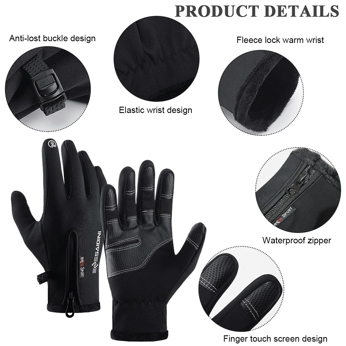 GUSTAVE Winter Cycling Gloves For Men,Riding Gloves Finger Gloves,Gloves For Men Winter Warm Touchscreen Thermal Fleece Lined (Black L), Large