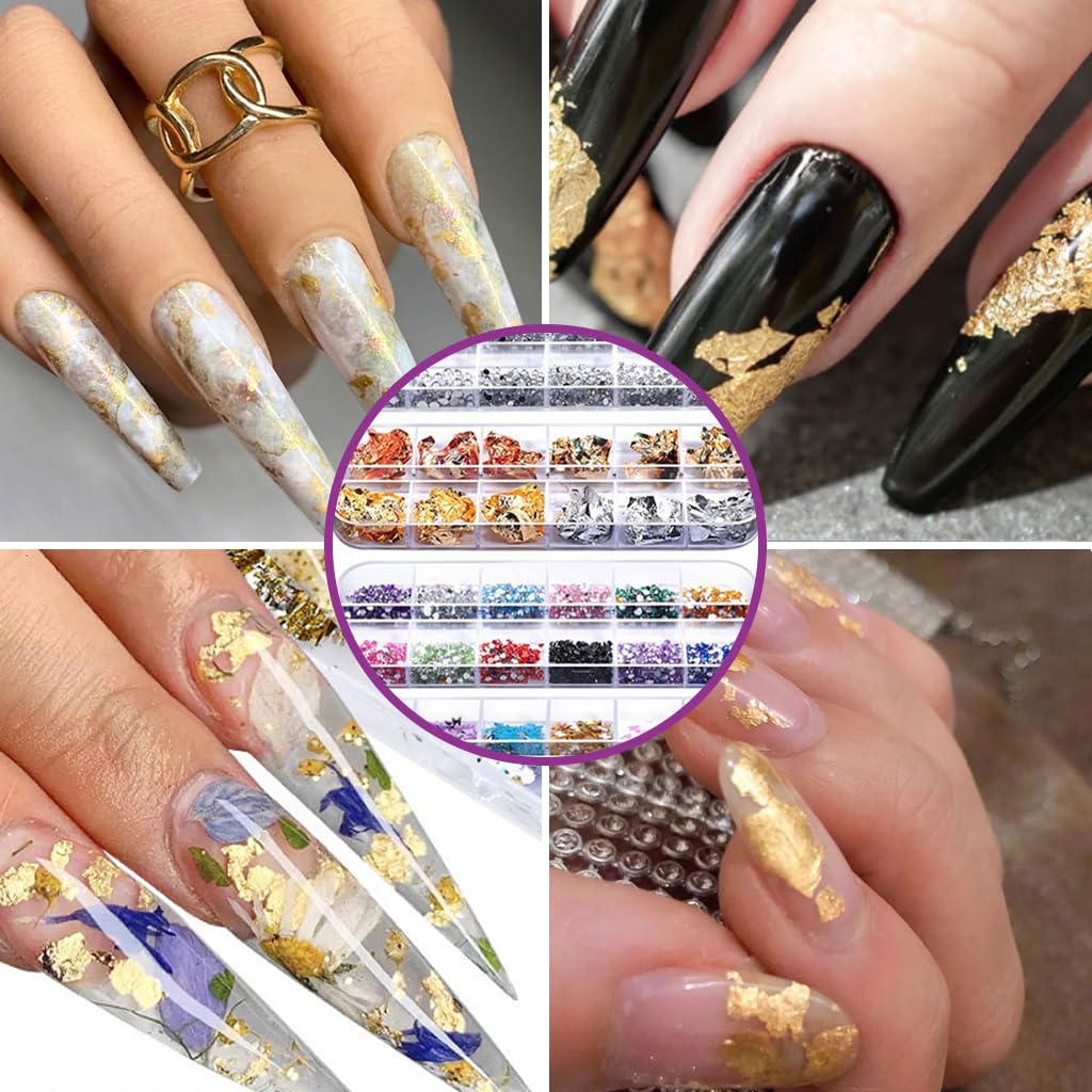 MAYCREATE Nail Art Supplies Tool Kit with 20Pcs Nail Art Fine Detail Brushes 10-Color Striping Tapes Pack of 100Pcs Fake Nail Extensions Metallic Foils Glitters Dotting Tools DIY Nail Art Supplies