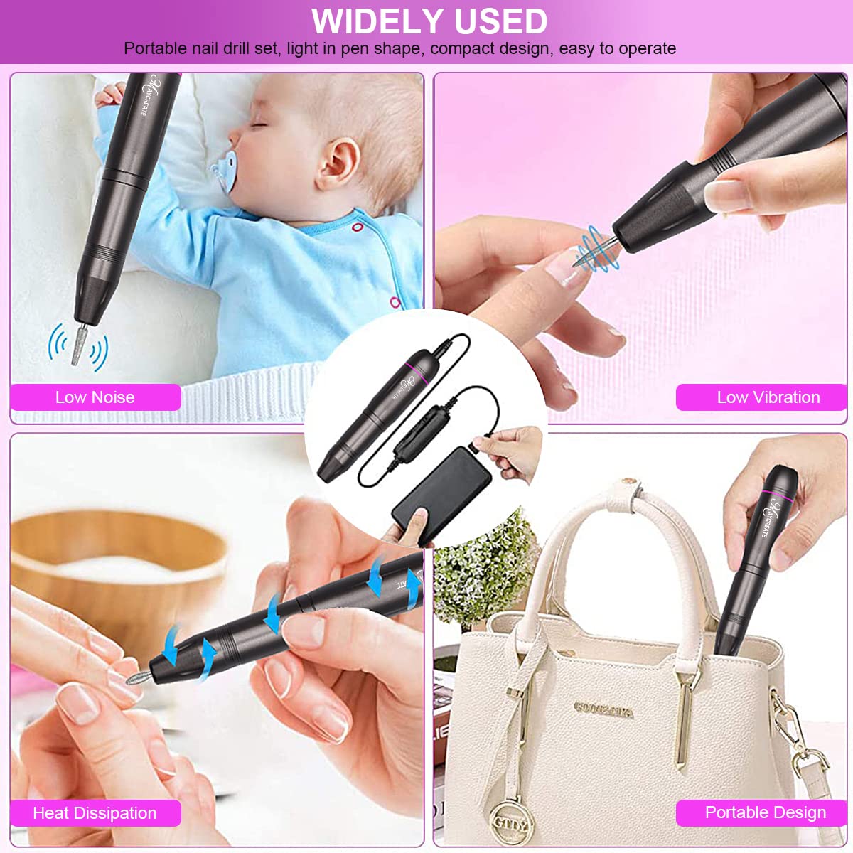 MAYCREATE Nail Drill Machine Professional, 20000rpm Adjustable Electric Nail Filer Machine with 25pcs Accessories, Portable Manicure Pedicure Kit for Women, Nail Salon, Acrylic Gels Callus Removal