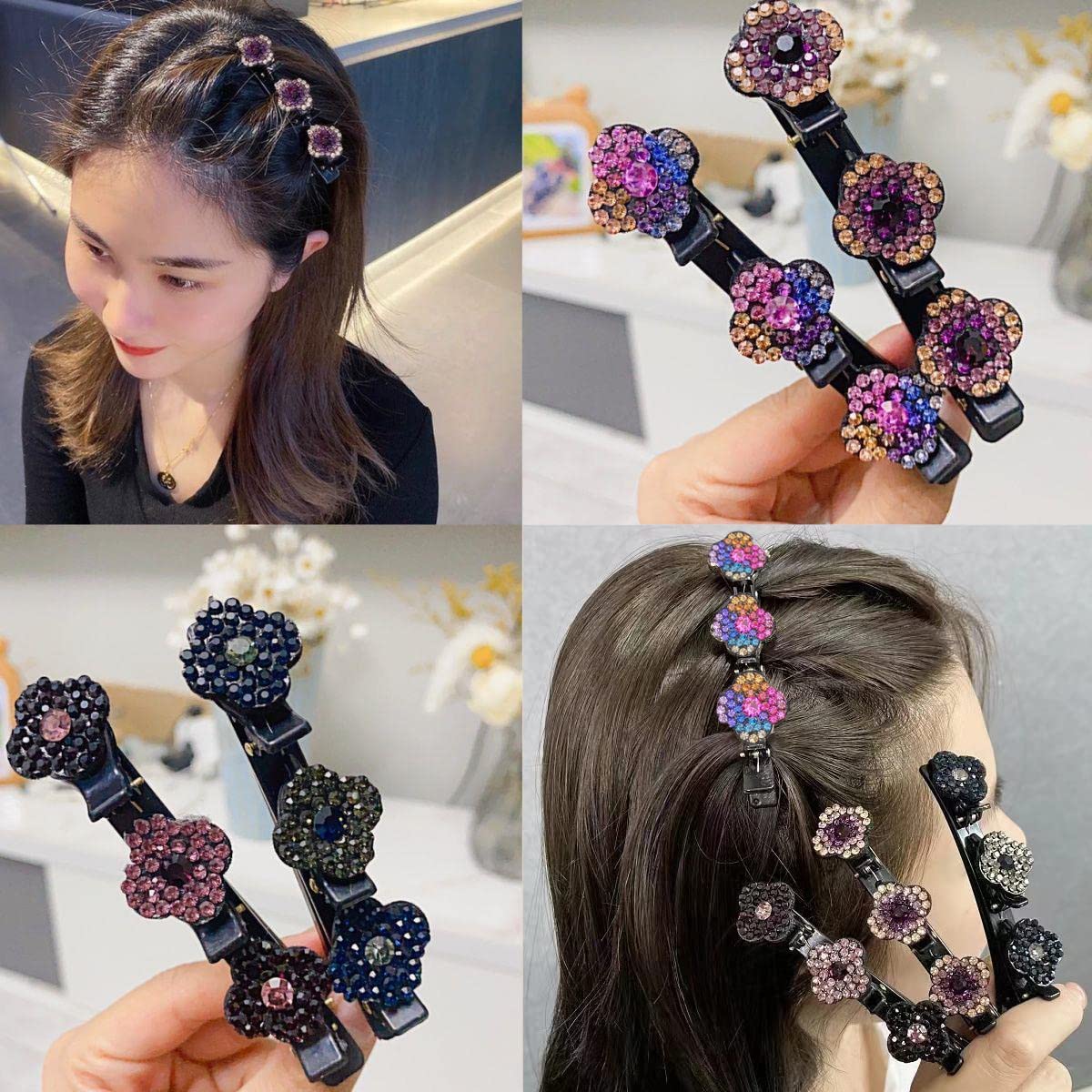 PALAY 4 Pcs Hair Braid Accessories Hair Sectioning Clamps Sparkling Crystal Stone Hairpins Braided Hair Clips for Women Girls Fashion Hairdressing Styling Tools