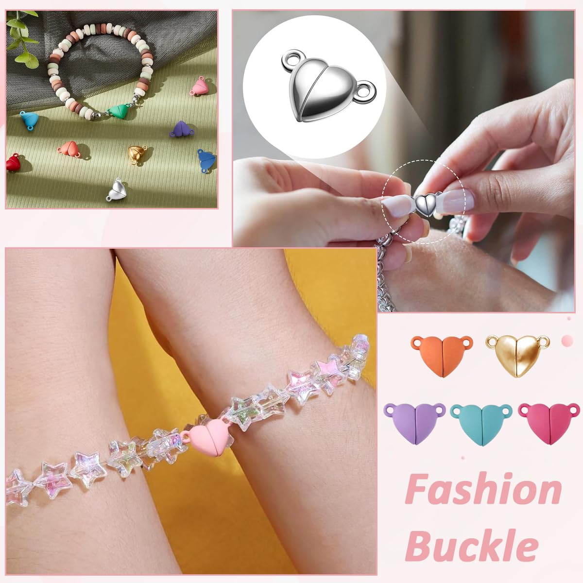 HASTHIP 14 Pcs Matched Heart Charms DIY Jewelry Making Magnetic Heart Charms Color Metal Magnetic Heart Charms for DIY Couple Bracelet, Friendship Bracelet, Necklace, DIY Crafts