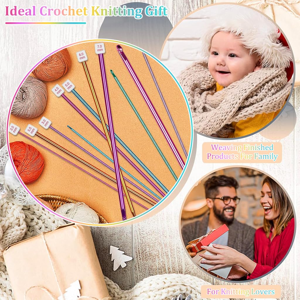 HASTHIP 11PCS Long Crochet Hook Set, 2.0-8mm Aluminum Knitting Needles Set Crochet Hooks, Beginners Metal Multicolour Knitting Tools Set Knitting & Crochet Supplies for Beginners