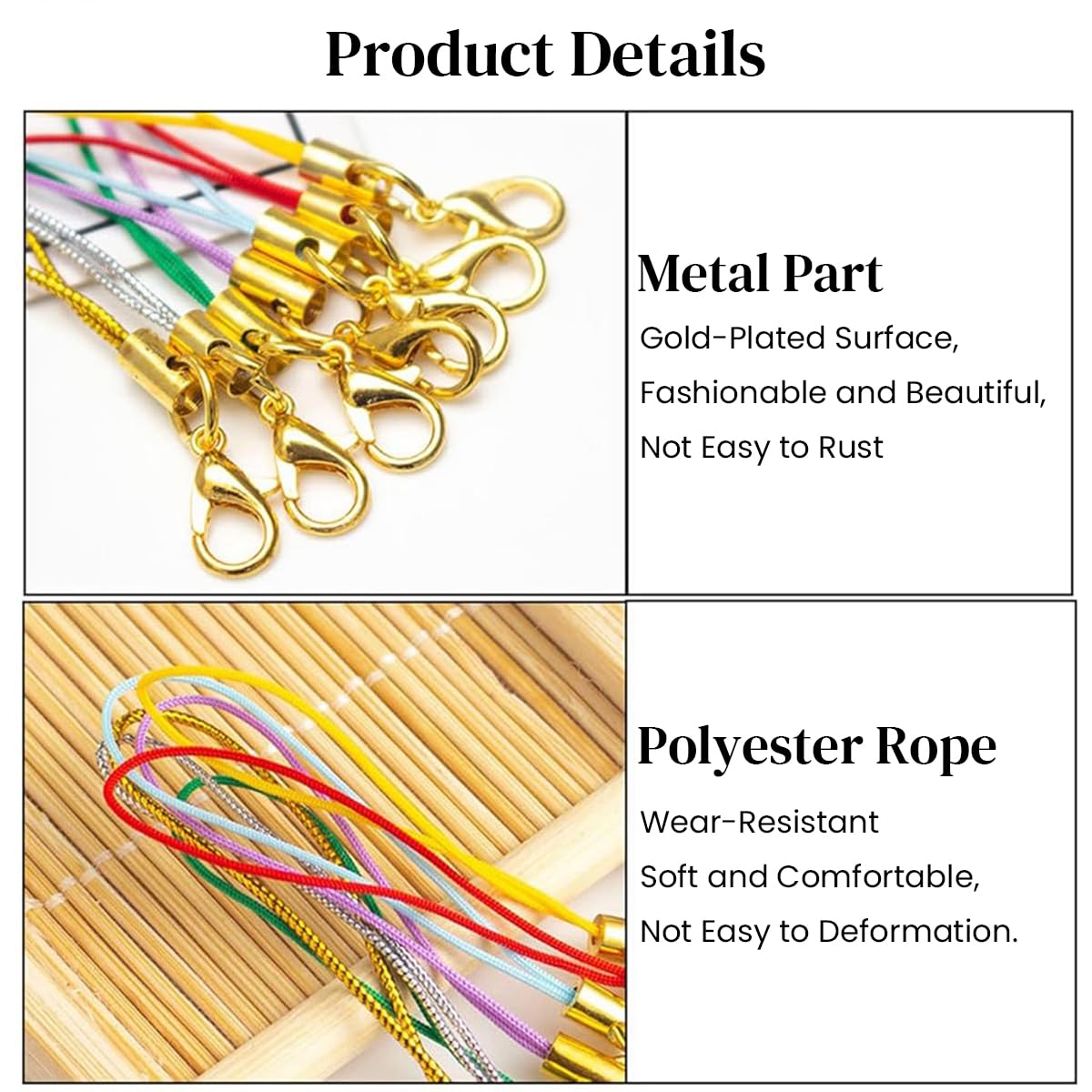 HASTHIP 100Pcs Lobster Clasp Lanyard Loops 2.6 inches Mini Landyard Loops with Golden Lobster Clasps Lanyard Loops for DIY Phone Charms, Keychains, Bag Charms, DIY Crafting Accessories