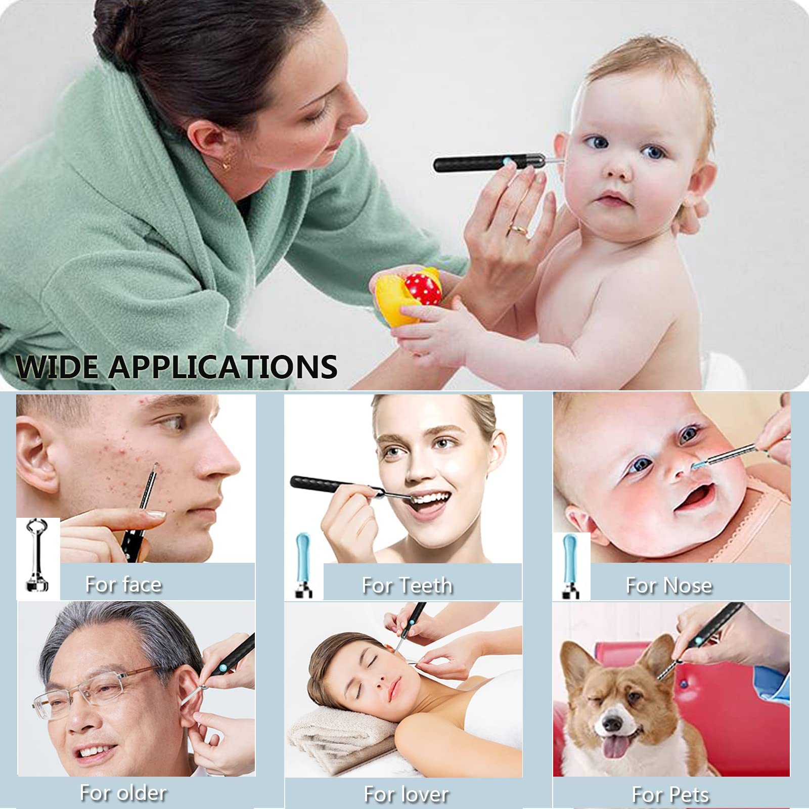 HANNEA Ear Wax Remover Tool Kit Camera 6-Axis Gyroscope Ear Cleaner Tool with 6 Ear Spoons & 1 Acne Pin Ear Wax Cleaner Machine 1080P 4mm Otoscope Lens Ear Camera Cleaner for Cleaning Spade for IOS & Android