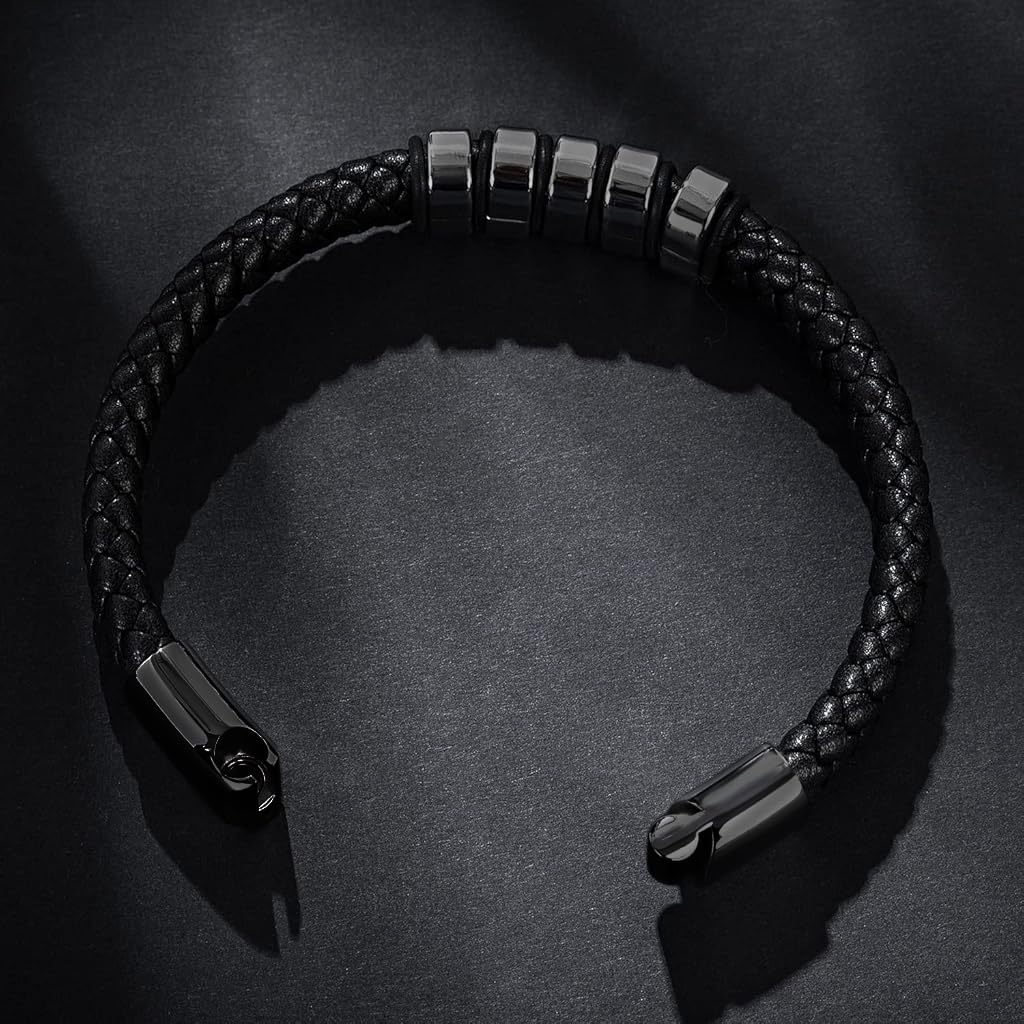 GUSTAVE Leather Bracelet for Men - Fashion Braided Wristband with Magnetic Closure - Versatile and Durable - Elegant Design for Casual and Formal Outfits, Gifts for Men