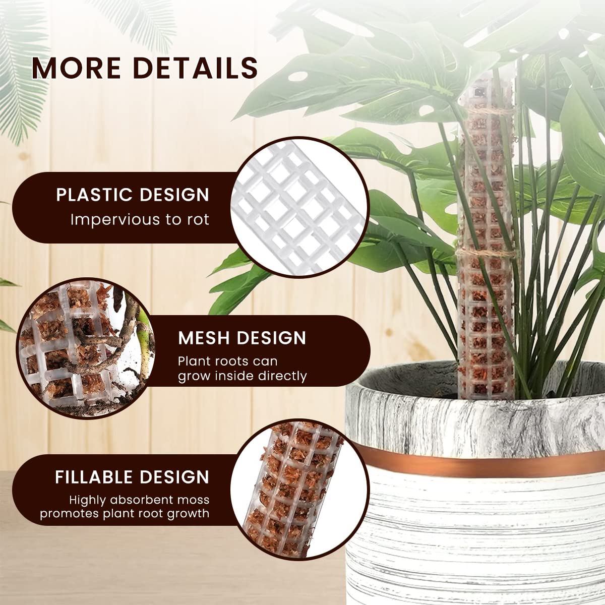 HASTHIP 2pcs 25cm Moss Stick for Plants with 5 Lables and 1 Roll Velcro, Plastic Plant Stakes and Supports for Money Plant, Climbing Indoor Plants