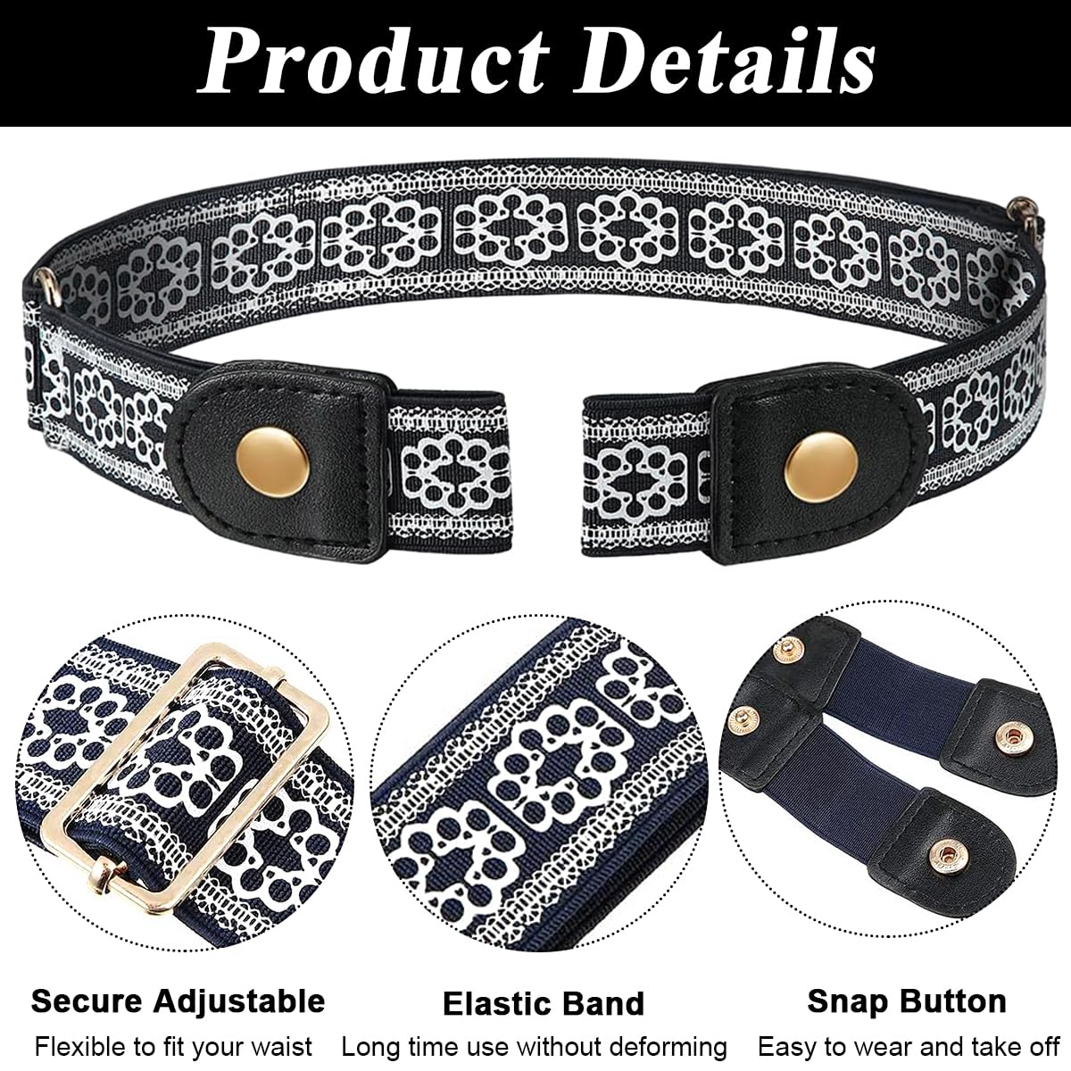 PALAY Chic Buckle Free Belt Women Belt Invisible Stretchy Belt Buckle Free Belt Adjustable Jeans Belt Women Waist Belt for Jeans, Pants, Trousers, 17.7-30.7 inches