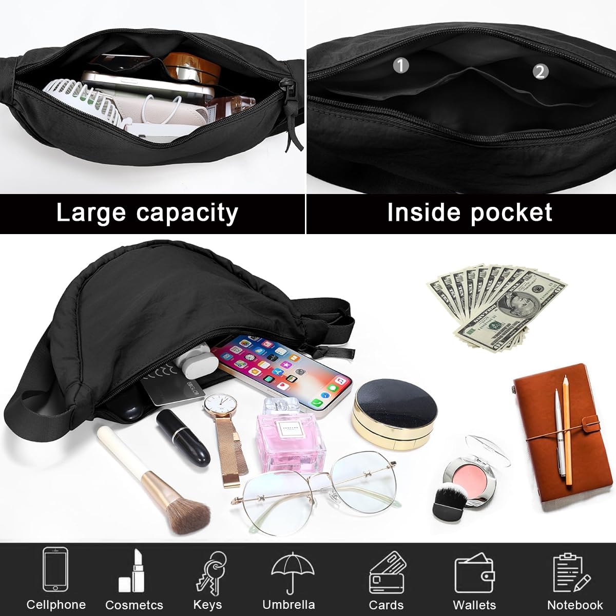 PALAY Nylon Crescent Hobos & Shoulder Crossbody Bag - Compact, Adjustable & Waterproof Casual Style Dumpling Bag, Color Small Chest Bag for Woman
