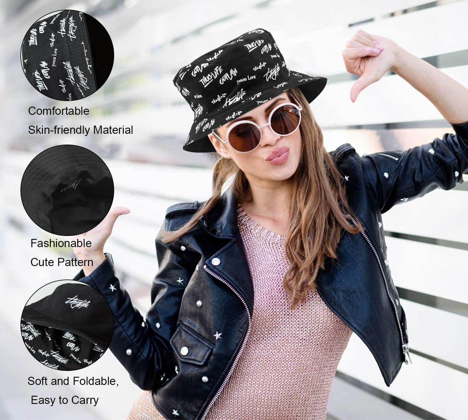 PALAY Women's Cotton Bucket Hats Reversible Double-Side-Wear Sun Fisherman Summer Cap Beach Hat for Women Stylish