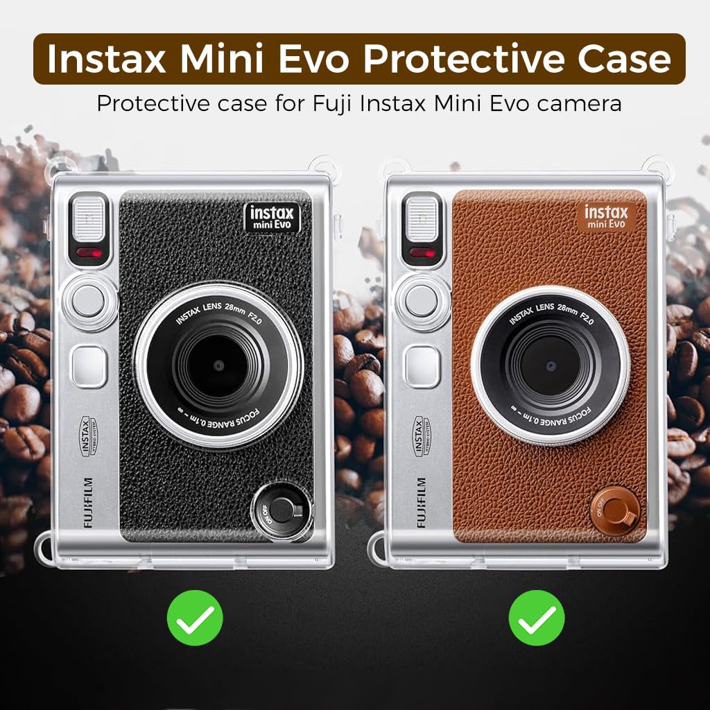 ZORBES Clear Case for Fujifilm Instax Mini Evo PC Protective Case for Polaroid Fuji Instax Mini Evo Camera Fashion Transparent Protecive Case with Attachable Loop