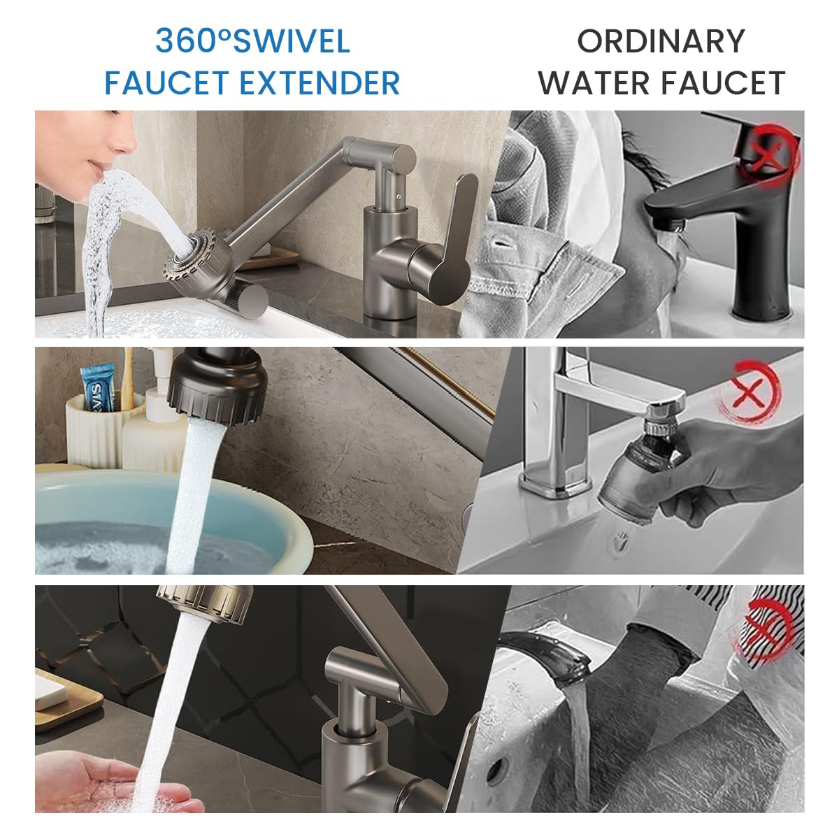HASTHIP 1080° Swivel Faucet Extender for Kitchen Sink, Cold / Hot Pressurized Water Faucet with 2 Spray Mode, Single Handle Faucet Extender for Taps, Zinc Alloy Health Faucet Sink Faucet Extender