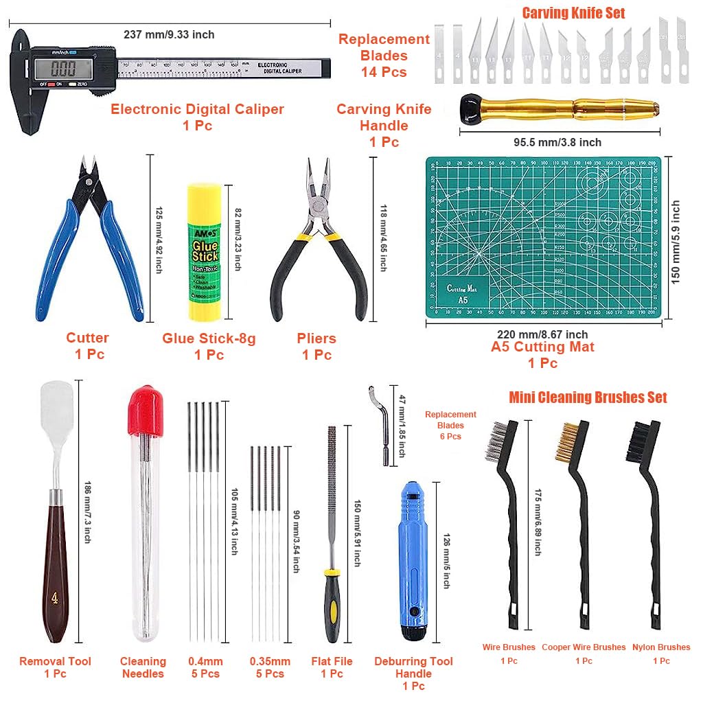 Serplex 42 Pcs 3D Printer Tool Kit 3D Printer Cleaning Tool Assembly Accessory 3D Printing Accessory Kit Debur Tool 3D Printer Cleaning and Residue Removal Tool Finishing Tool, with Storage Bag