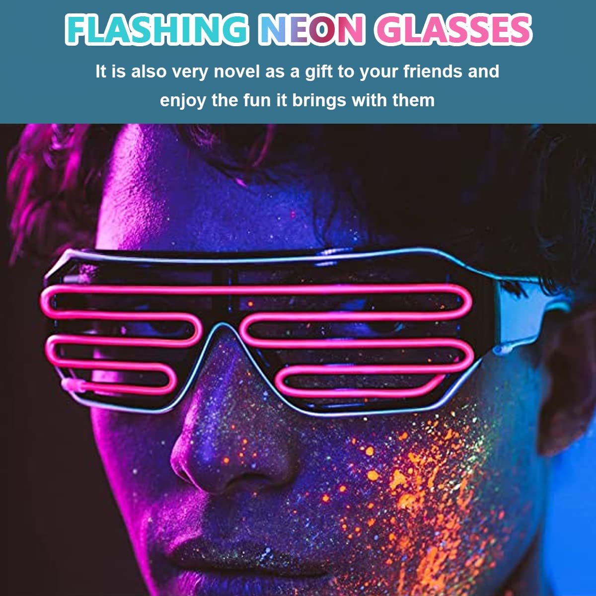 PATPAT Party Glasses, Light Up Flashing Shutter Neon Glasses, Two-Tone Glasses Glow in The Dark for Rave Party, Halloween, Christmas, 3 Light Modes (Blue - Pink)