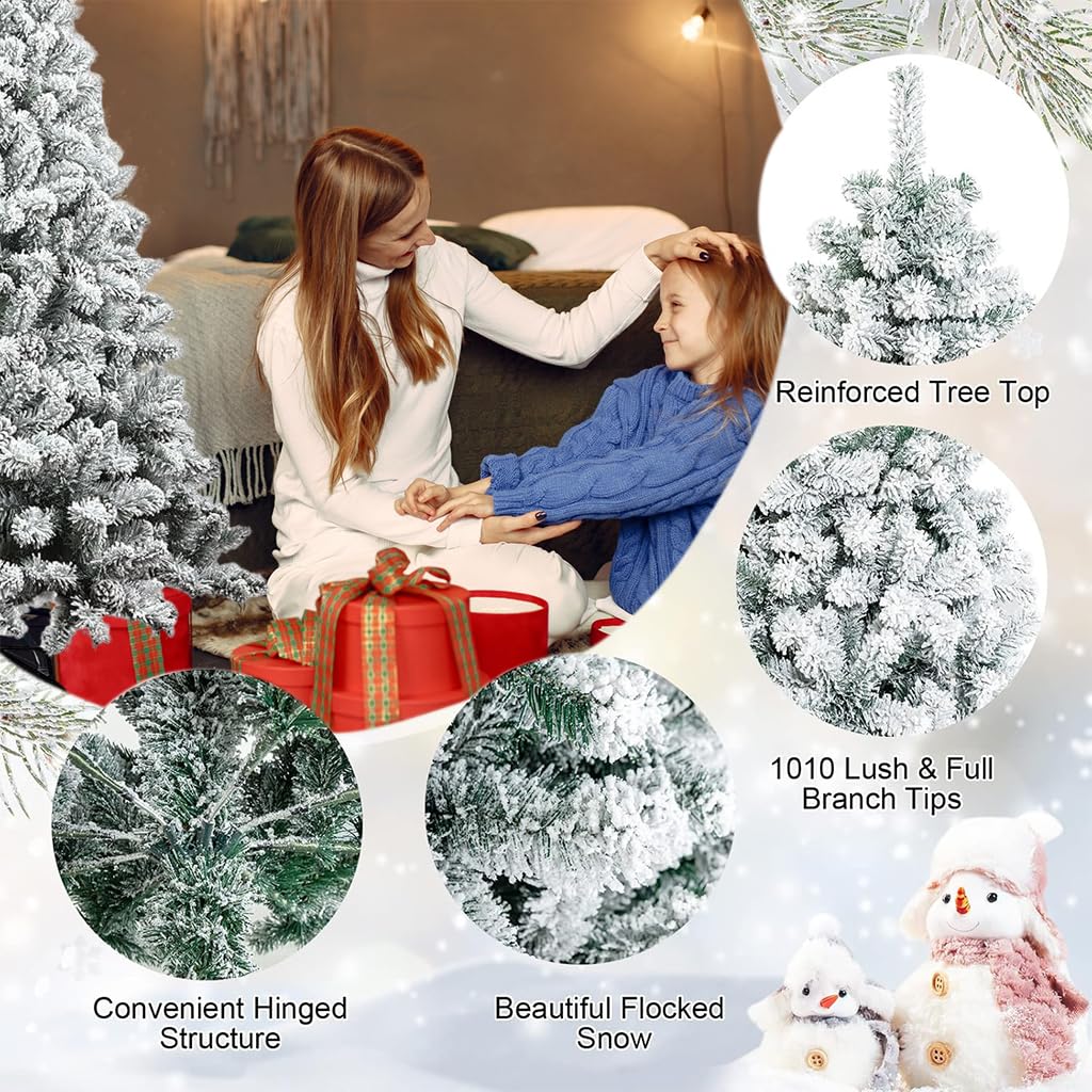 HASTHIP 59 Inches Christmas Tree for Home Decor DIY Assembly 350Pcs Flocked Pin Oak Branches Flocked Artificial Christmas Tree Decorative Powdery Snow Fake Christmas Tree for Christmas Home Decor