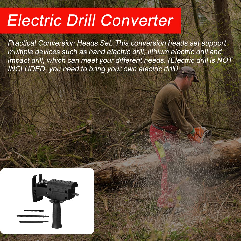 HASTHIP Electric Saws Accessory,Reciprocating Saw Adapter, Portable Electric Jig Saw for Wood Metal Cutting,Drill Machine Accessories,Woodworking Cutting Tool With 3 Sawblades