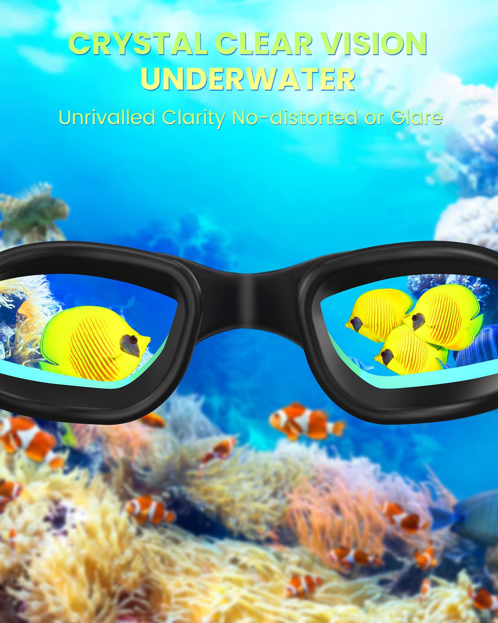 Proberos UV Protection Swimming Goggles for Adult Leakproof Anti-fog Swimming Goggles Adjustable Swim Goggles for Men Women, Black