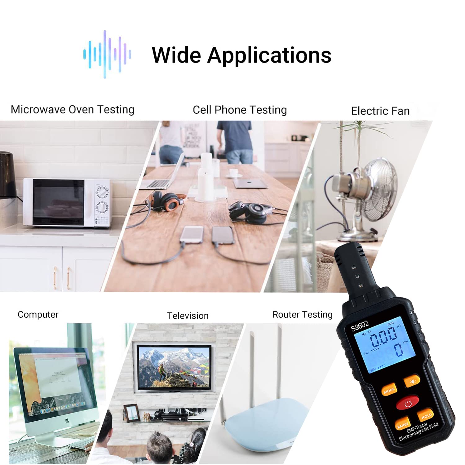 Serplex EMF Meter 5HZ-3.5G, EMF Detector Digital LCD Backlight Display for Electromagnetic Field, Temperature Detector for EMF Inspections Electromagnetic Radiation Detector with Sound Light Alarm