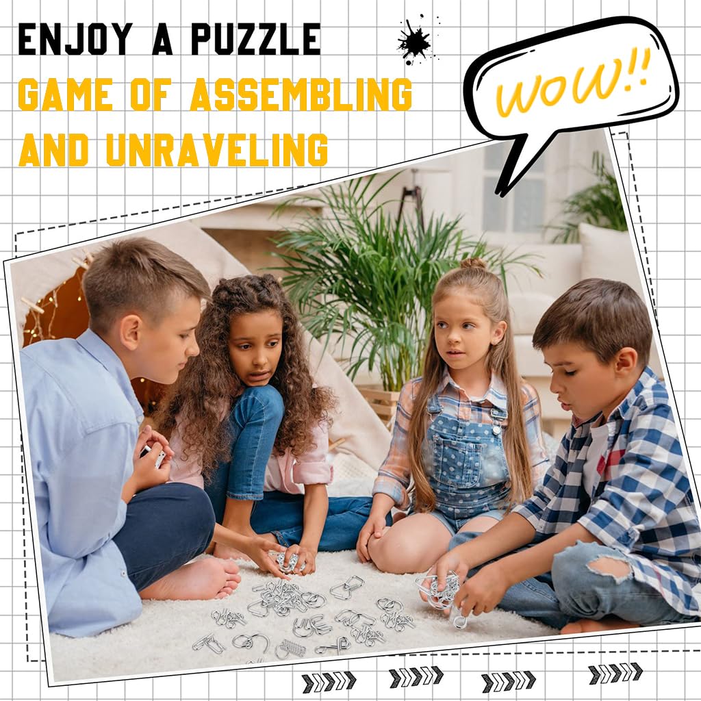 ELEPHANTBOAT Brain Teasers Metal Wire Puzzle Toys,IQ Tester,Brain Games for Kids and Adults,Fun Fidget Puzzles,Train Your Brain,Disentanglement Puzzle Unlock Interlock Toys with Travel Bag Set of 36