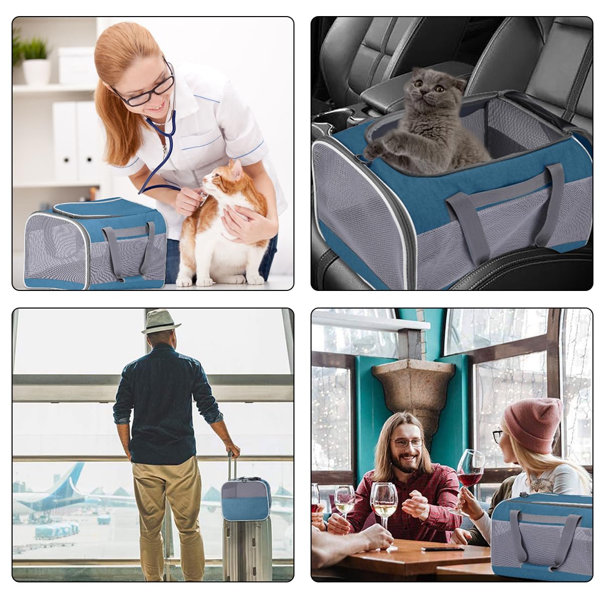 Qpets Cat Travel Bag Cat Carrying Case, Foldable Dog Carrier Backpack Breathable Cat Travel Shoulder Bag, Lightweight Pet Bag Cat Shoulder Bag for 10kg Below Dogs/15kg Below Cats