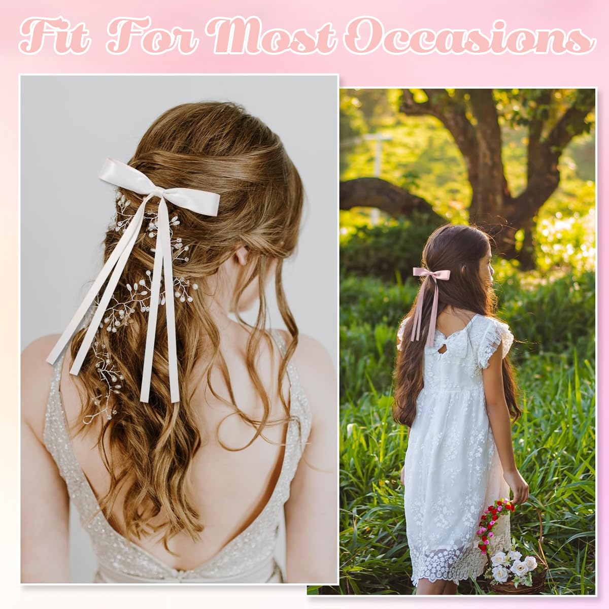 PALAY 4Pcs Bow Clips for Women Girls Bowknot Hair Clip Tassel Ribbon Hair Bows for Women Long Tail Barrettes Hair Accessories for Ponytail, Fishtail Braid, Updo