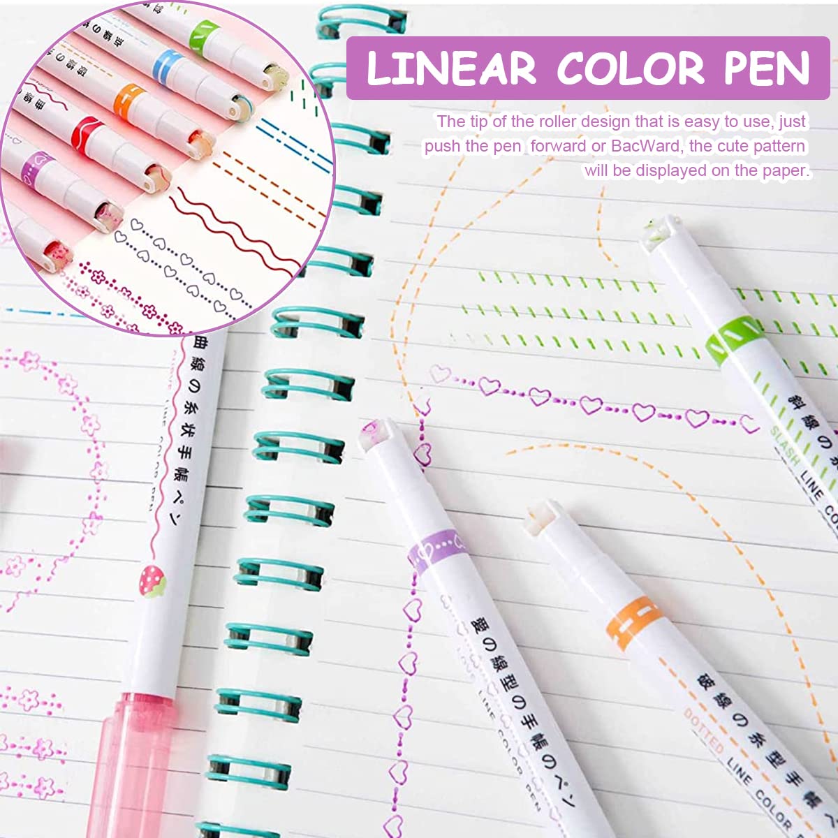 HASTHIP 6 Color Curve Highlighter Pen Set, Graffiti Pen Art Pen Markers Set for Kids & Adult, Highlighters Markers, Great for Card-decorating Coloring Books Writing Drawing Scrapbook