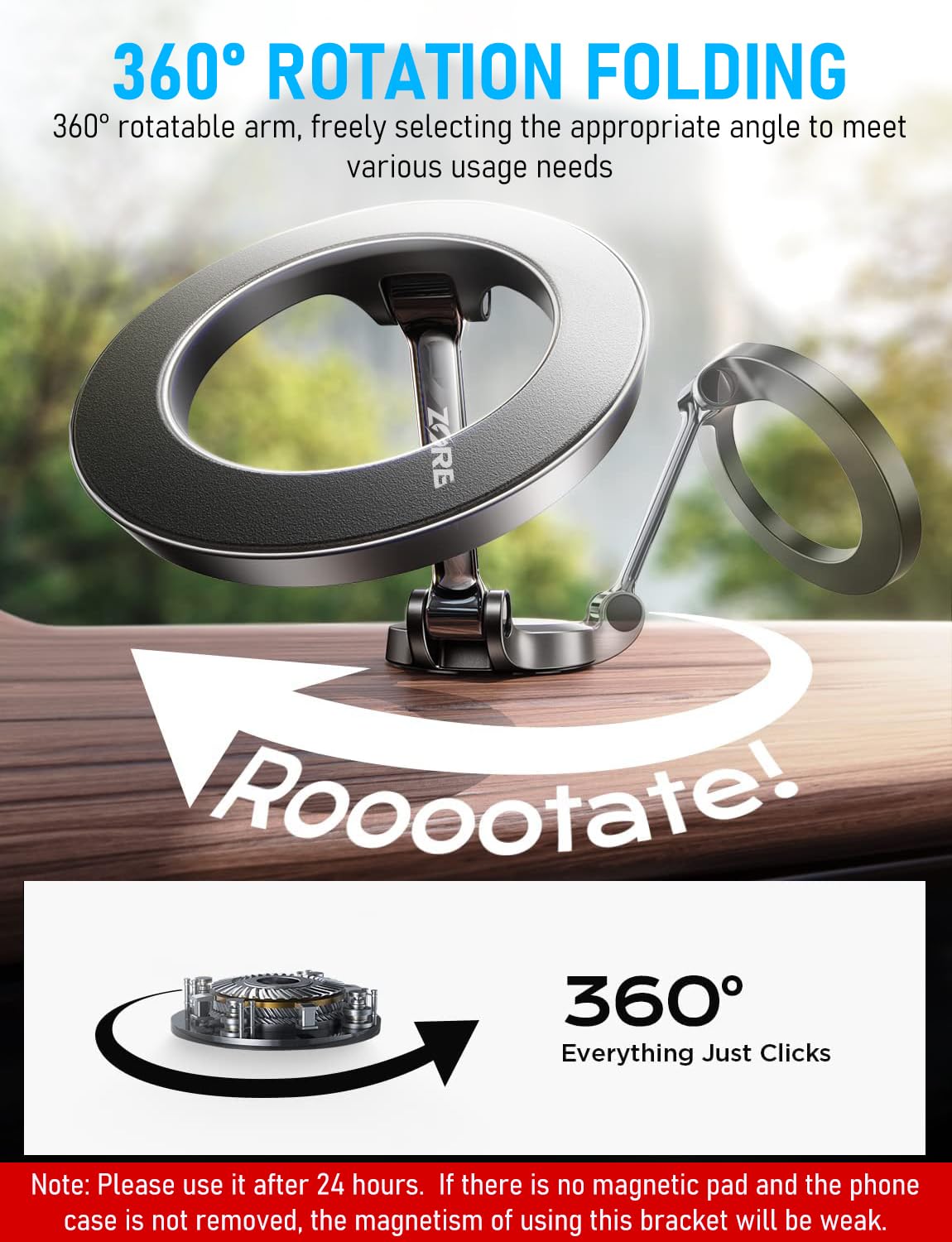 Serplex Mag-Safe Car Phone Mount & Stand, 360° Rotatable Magnetic Holder for iPhone 15/14/13/12 - Strong Magnet, Hands-Free GPS, Zinc Alloy Design, Easy Self-Adhesive Installation for Office Kitchen Bedroom