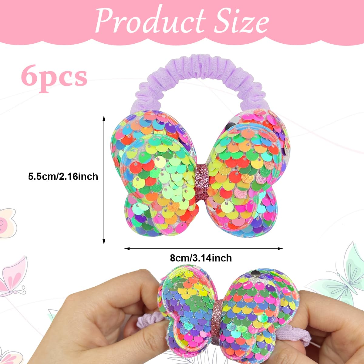 PALAY 6 Pcs Sequins Butterfly Scrunchies for Girls Bows Scrunchies Butterfly Scrunchies Hair Accessories for Girls Stylish Glittering Butterfly Scrunchies for Girls