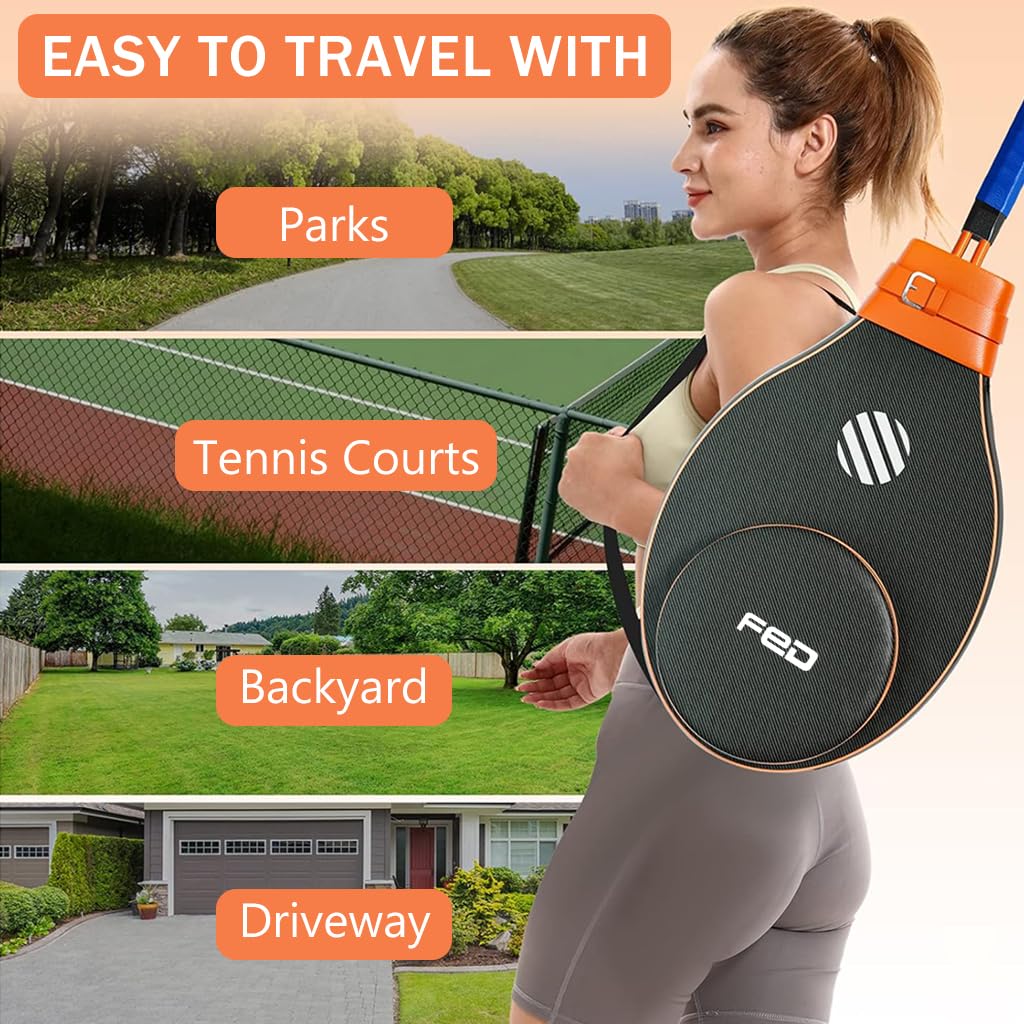 Proberos Tennis Trainer Device with Tennis Racquet/Rackets, 2 Stringed Tennis Balls Ground Attached Tennis Trainer Equipment Starters Solo Training Tennis Training Kit for Teens, Adults