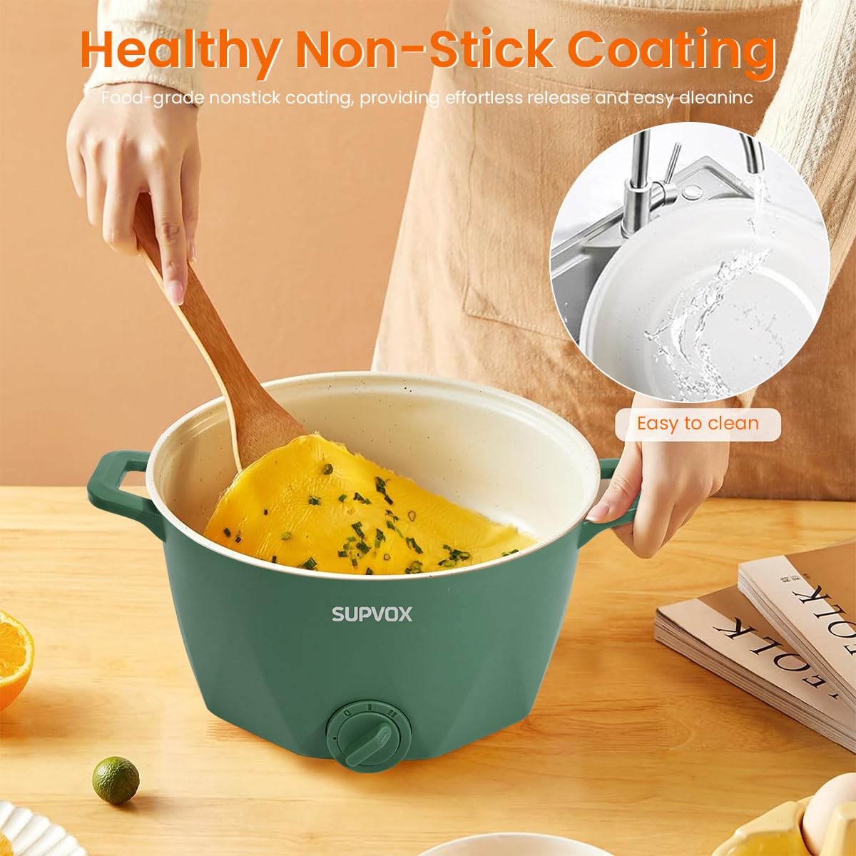 Supvox Electric Kettle for Cooking 3 Litre Non-Stick Electric Cooker with Steamer & Lid Multifunctional Rice Cooker Adjustable 1000W Egg Boiler Electric Pot for Frying, Steaming, Boiling