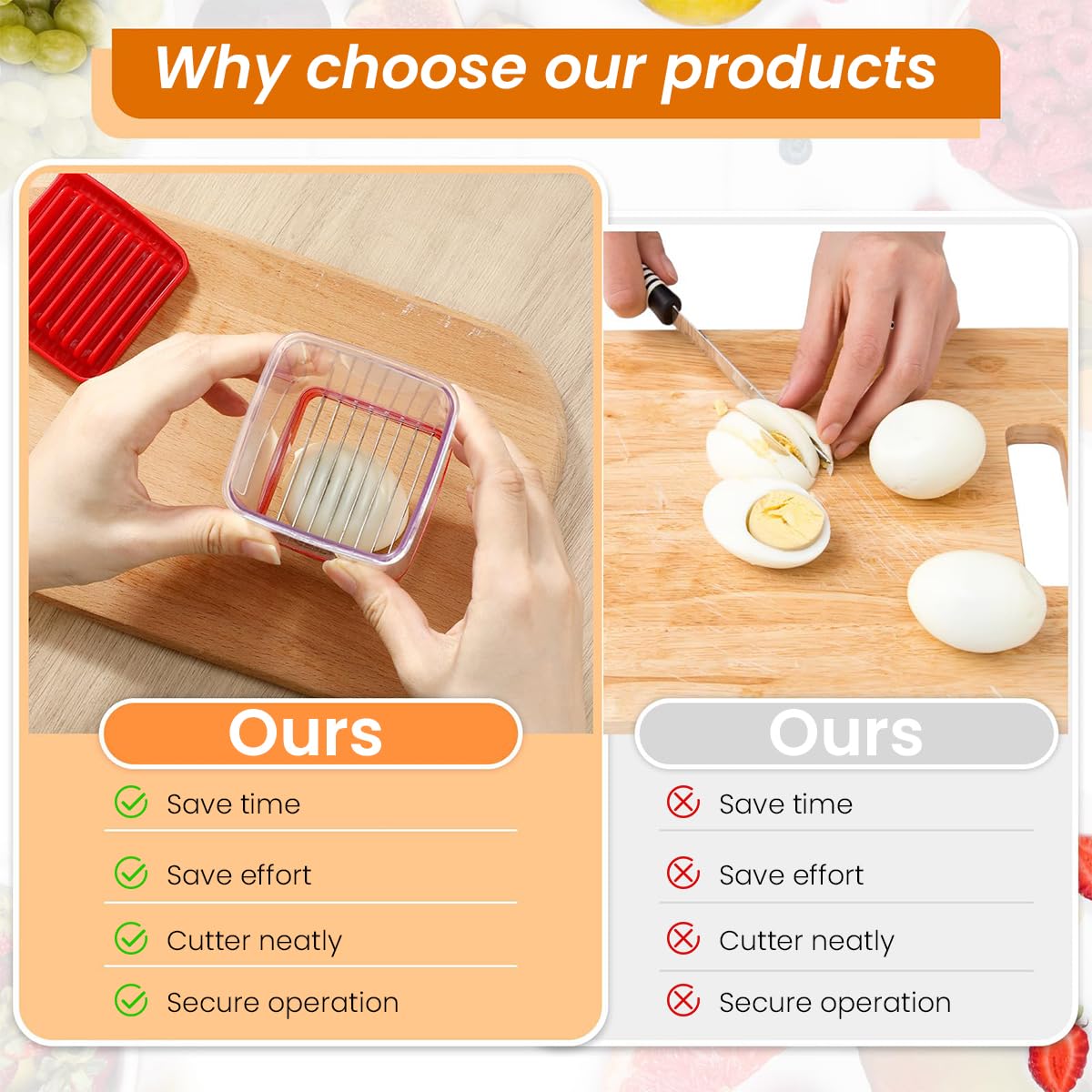 Supvox Fruit Slicer and Vegetable Fast Slicer, Stainless Steel Fruit Slicer Cup Egg Slicer, Stainless Steel Strawberry Cutter, Kitchen Portable Slicing Tool Vegetable Cutting Kitchen Gadget
