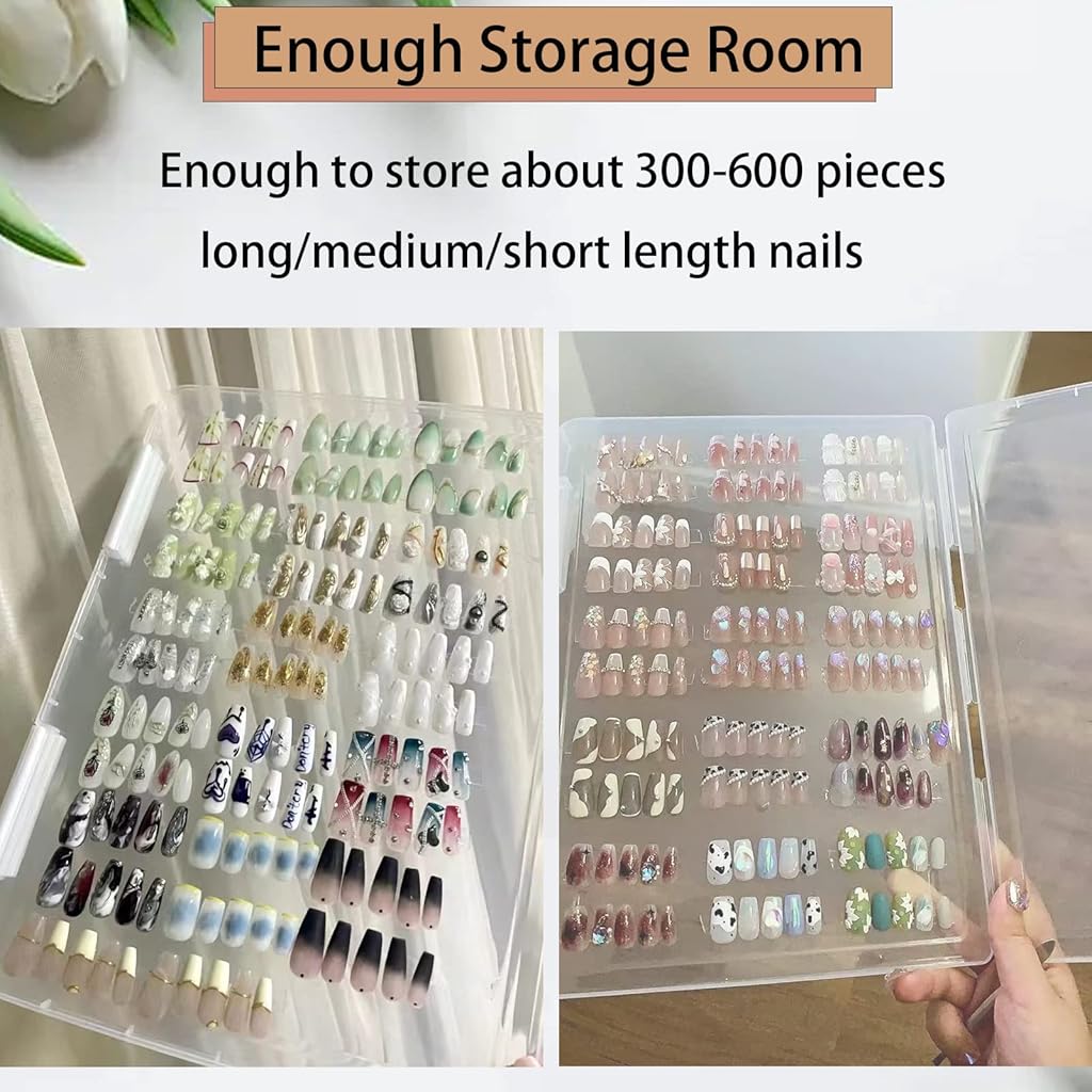 MAYCREATE® Large Compact Transparent Press-On Nail Storage Box 32 * 22.5 * 2cm-Transparent