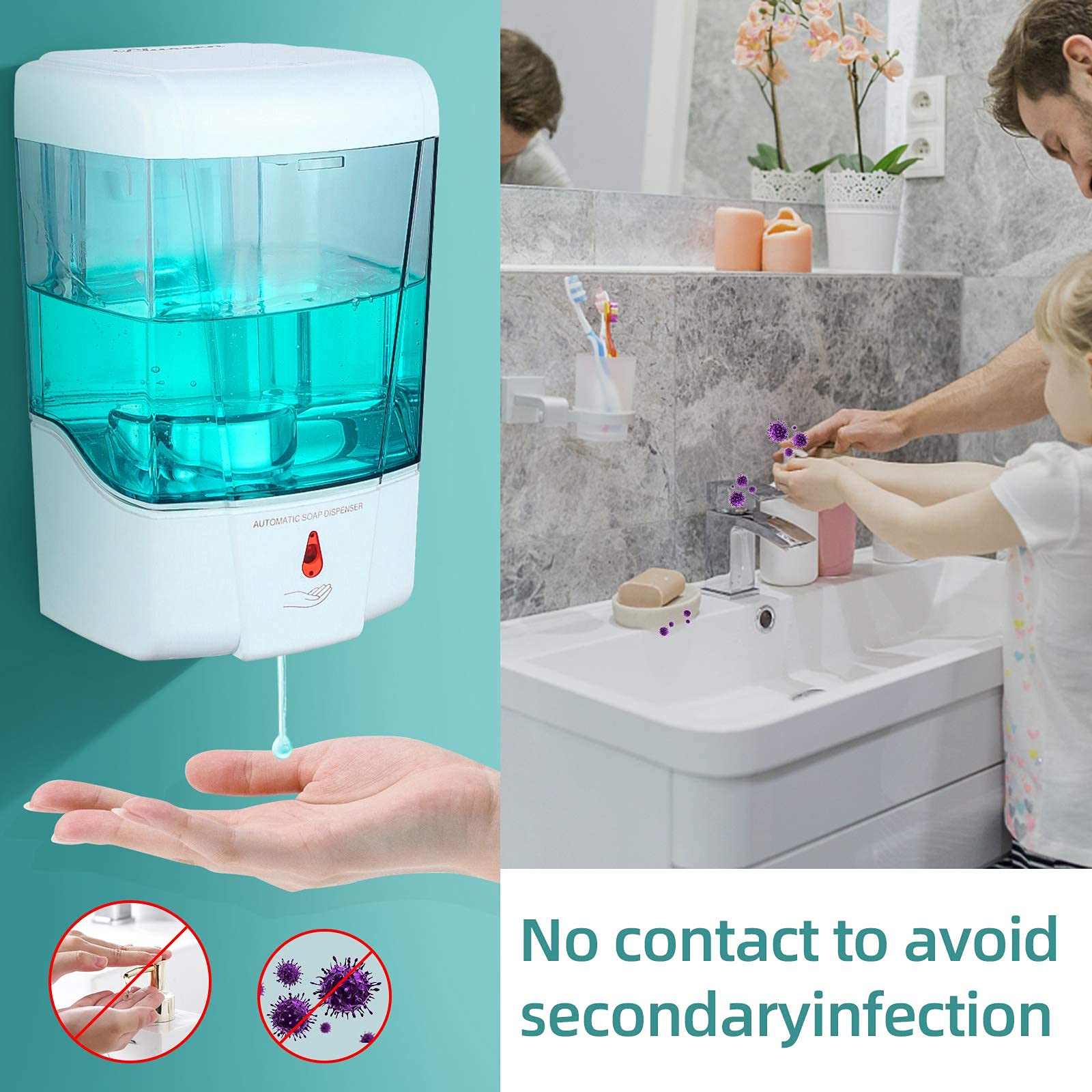 HASTHIP Automatic Soap Dispenser Wall-Mounted Infrared Disinfection Dispenser, Non-Contact Hand Sanitizer Dispenser, Suitable for Home, Bathroom,Kitchen, Public Places (700 ml)
