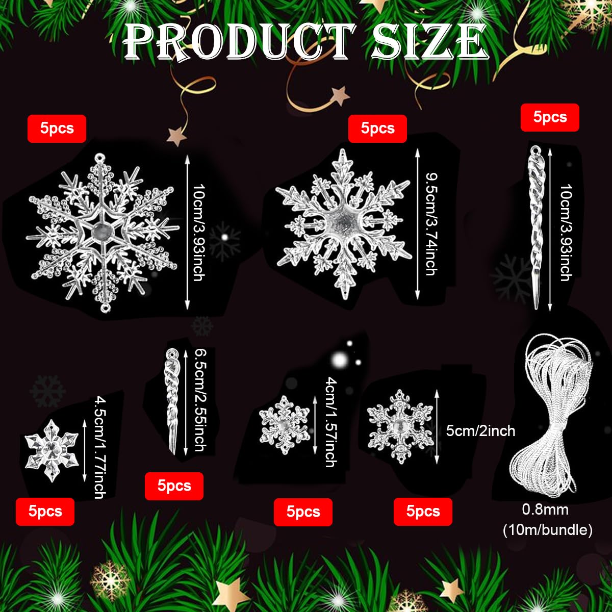 HASTHIP 35pcs Christmas Tree Hanging Ornament Small Crystal Acrylic Christmas Ornaments for Christmas Tree Transparent Snowflake Icicle Christmas Hanging Ornament