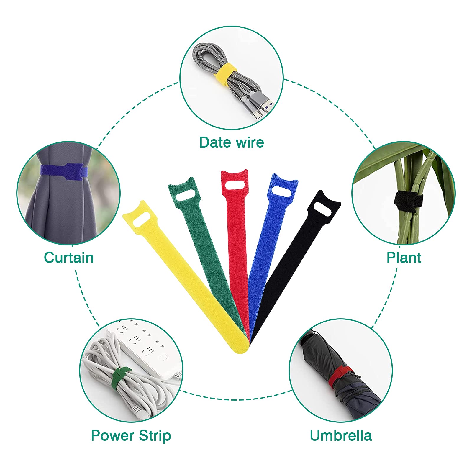 HASTHIP 30 PCS Cable Management Reusable Fastening Cable Ties Cable Organizer Used to Manage Fixed Computer Cables Plants Office Supplies Strong Nylon Material 5 Colors (30PCS)