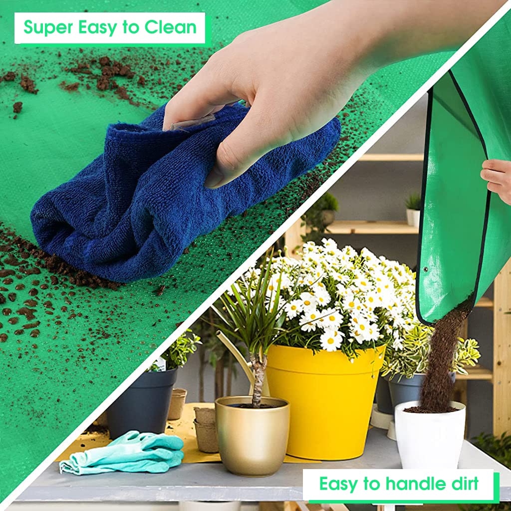 HASTHIP 100*100CM Gardening Mat for for Indoor Bonsai Succulent Plant Care, Waterproof and Foladable PE Garden Mat for Watering Grassland Balcony Nursery Potting and Transplanting Mat Plant Seedling