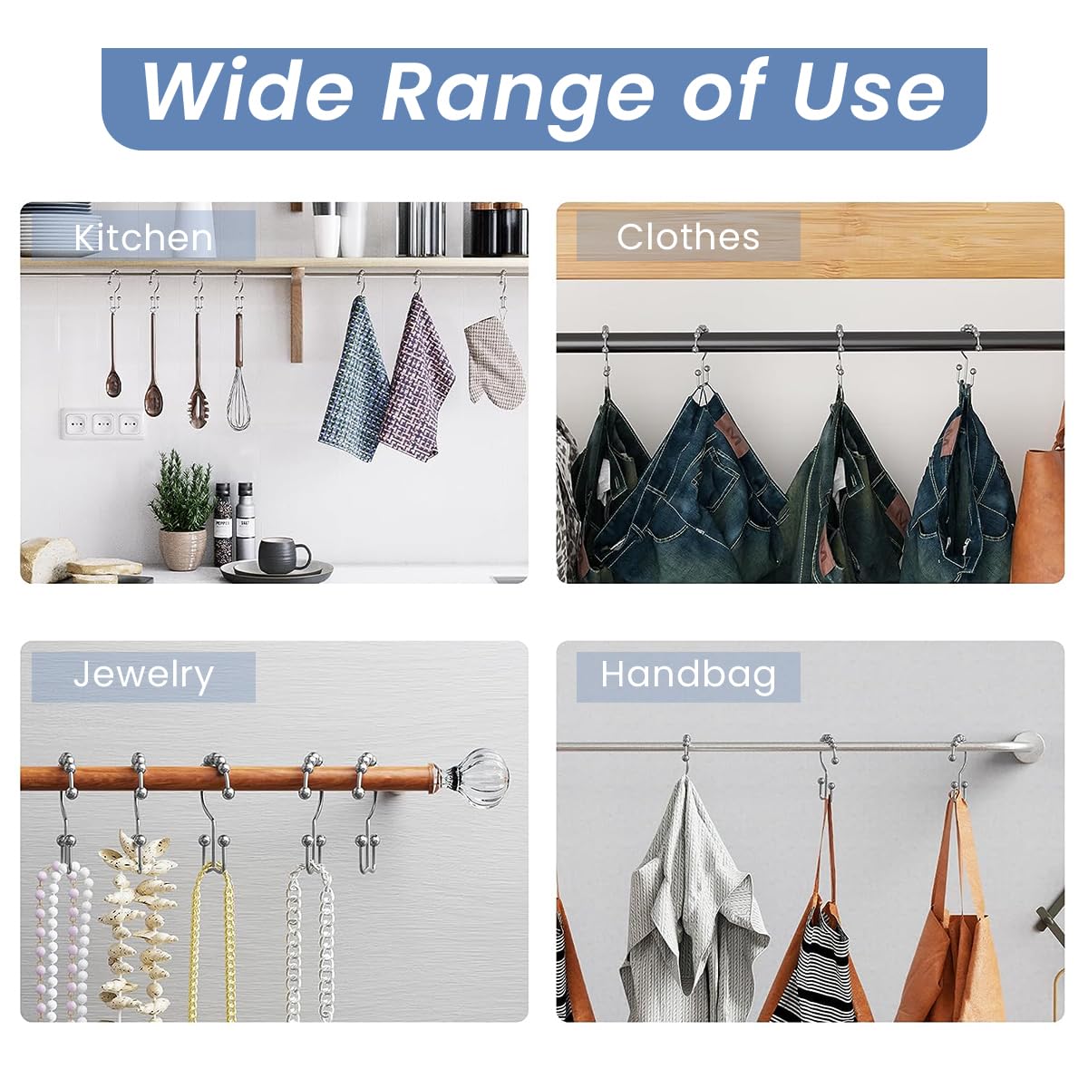 HASTHIP 12Pcs Shower Curtain Hooks - Shower Curtain Rings Rust Proof Metal Double Glide Shower Hooks Rings for Bathroom Shower Rods Curtains (Nickel)