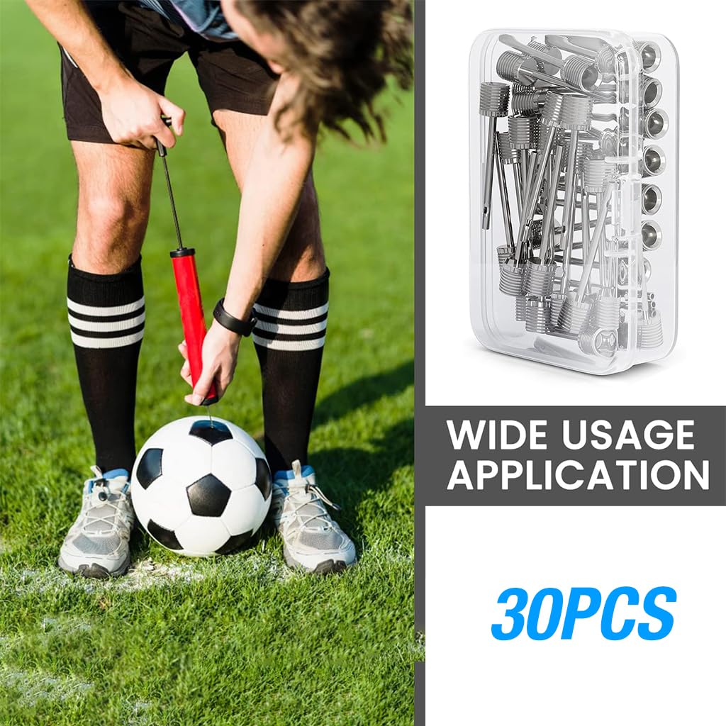 Optifit 30pcs Football Pin with Box, Stainless Steel Football Pump Pin for Blowing Up Football, Basketball, Soccer, Volleyball, Netball, Handball, Universal Inflation Needle