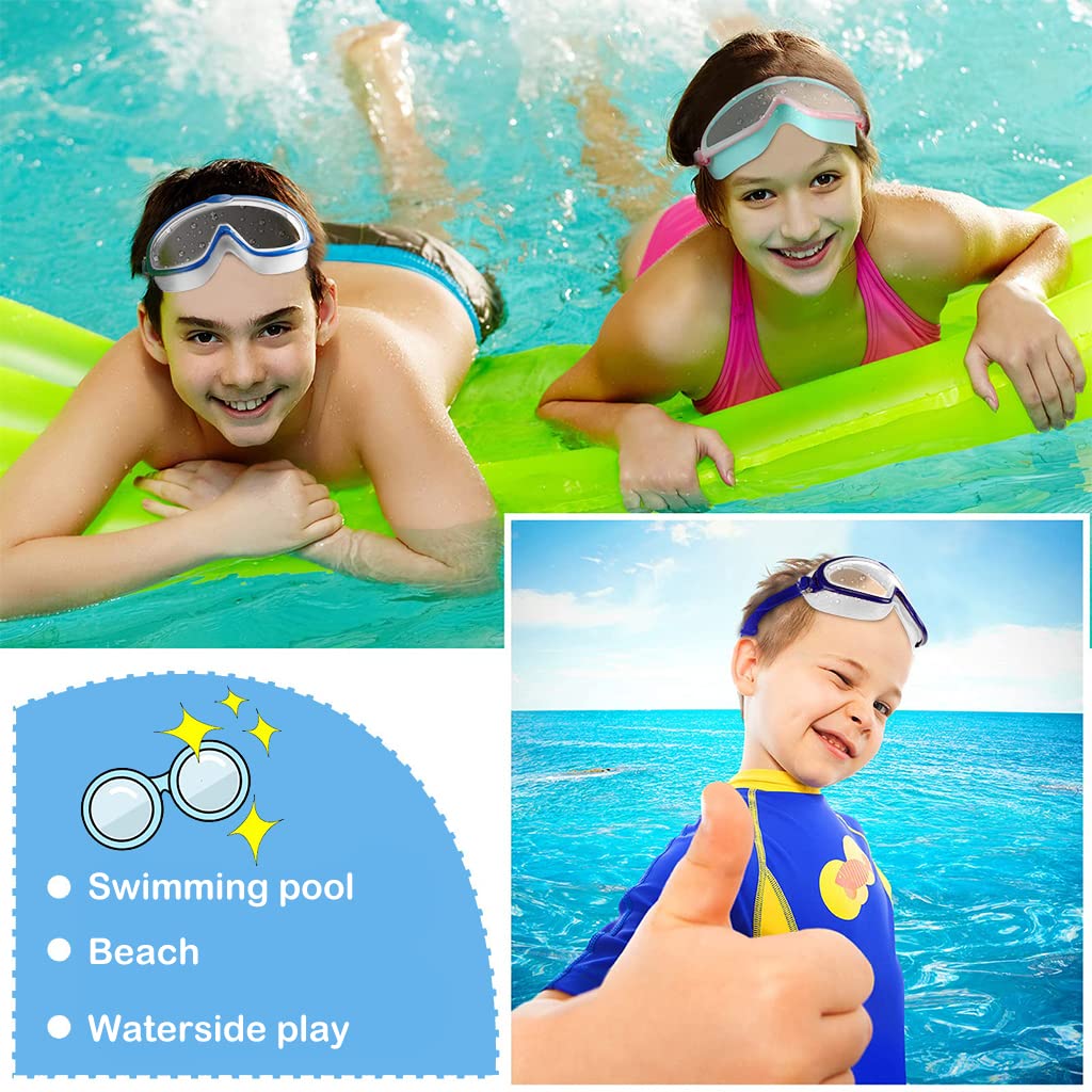 Proberos Swimming Goggles for Kids with Ear Plugs, Big Frame Leakproof Swimming Goggles for Children Kids, Professional Swim Goggles with Anti Fog and UV Protection for Boys Girls for Age 2-16(Blue)