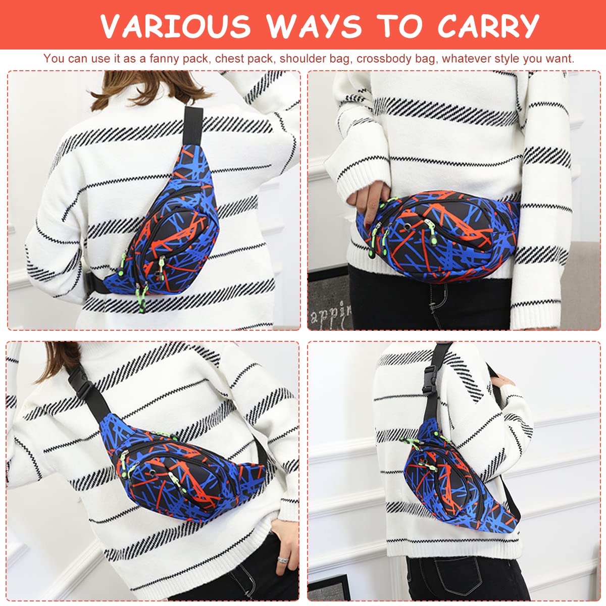 GUSTAVE Waist Bags for Men Women, Stylish Waterproof Chest Bag with Adjustable Strap Sport Fanny Bag Bumbag for Hiking Travel Camping Running Sports Outdoors