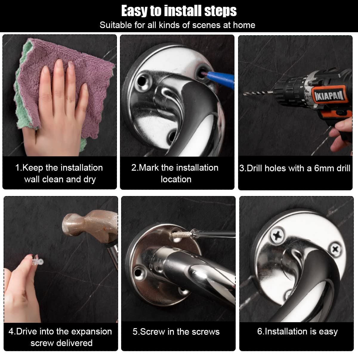 HASTHIP 2 Pack Grab Bar, 12 Inch SUS304 Stainless Steel Shower Grab Bar with Anti-Slip Nylon Rubber Grip, Multipurpose Hand Rail, Toilet Grip Bar Bathtub Handle for Elderly, Disabled, Pregnant