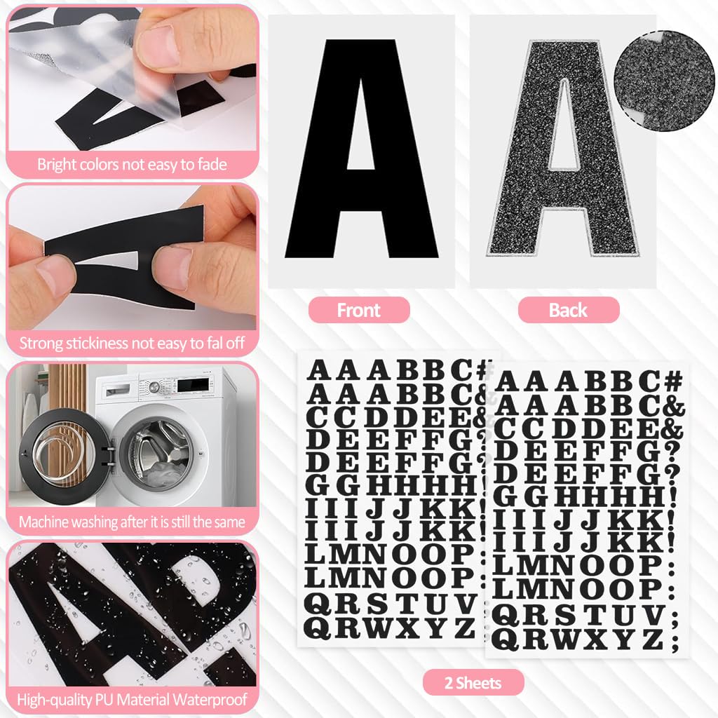 ZIBUYU 2 Sheets Iron on Letters for Clothing, 2 Inch Heat Transfer Letters with A-Z Iron on Vinyl Letters PU Alphabet Adhesive Stickers for DIY T-Shirt Printing DIY Crafts Decorations