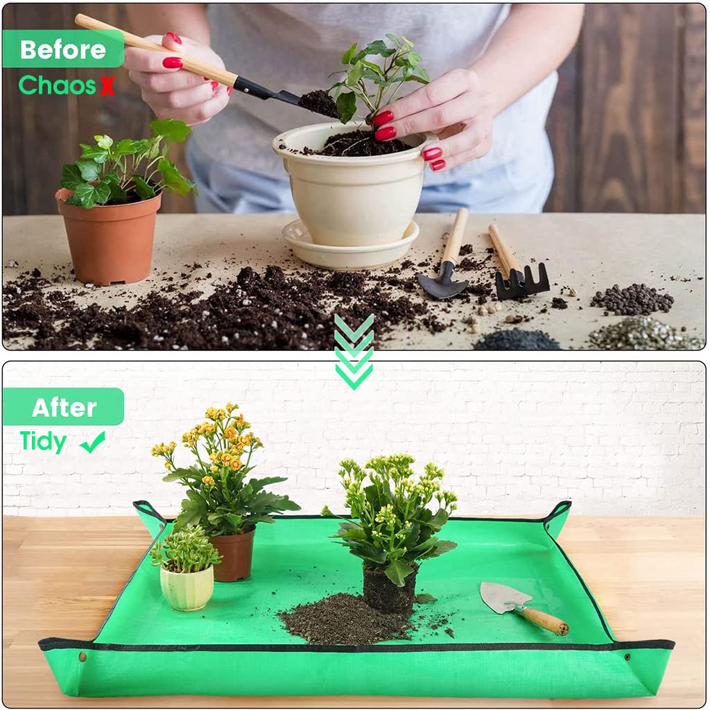 HASTHIP 100*100CM Gardening Mat for for Indoor Bonsai Succulent Plant Care, Waterproof and Foladable PE Garden Mat for Watering Grassland Balcony Nursery Potting and Transplanting Mat Plant Seedling