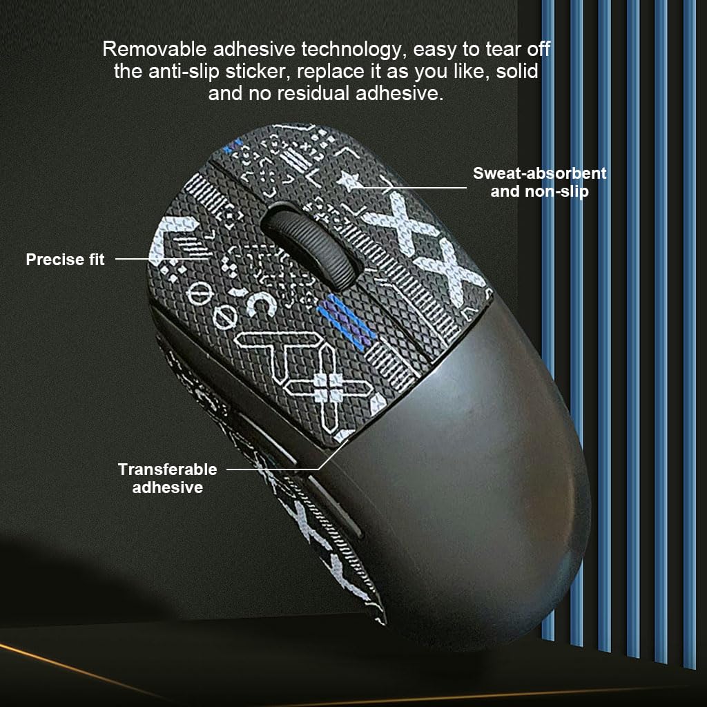 ZORBES Mouse Grip Tape for Logitech G Pro X Superlight Wireless Mouse Pre-Cutted Self-Adhesive Mouse Grip Tape Sweat-Proof Anti-Slip Non-Fading Gaming Mouse Tape Skin Cool Pattern Mice, Mouse is NOT Included