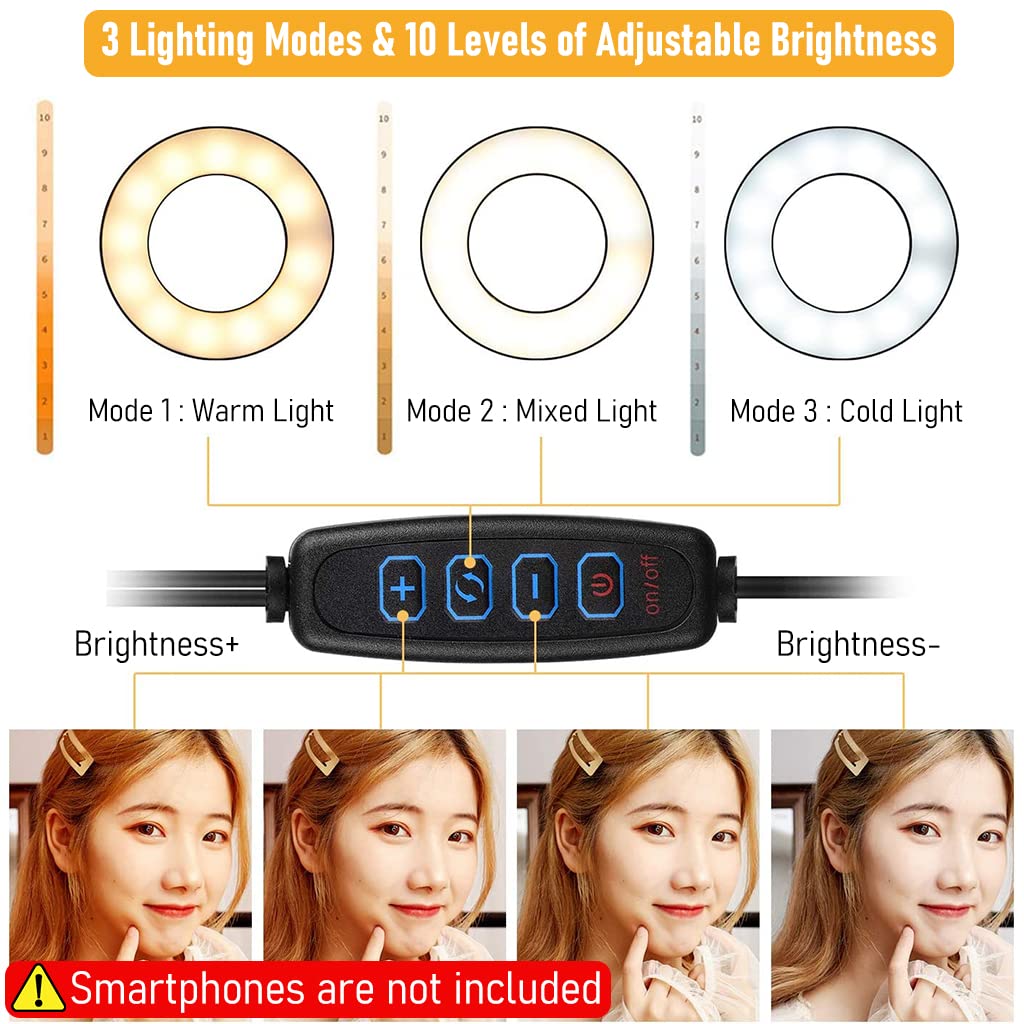 ZORBES Light for Video Shooting, 2 in 1 USB LED Selfie Light Dual Ring Light for Video Shooting, 360° Rotatable Ring Light Phone Holder Phone Stand Clip-on Video Light Ring Light with 3 Colors 10 Brightness