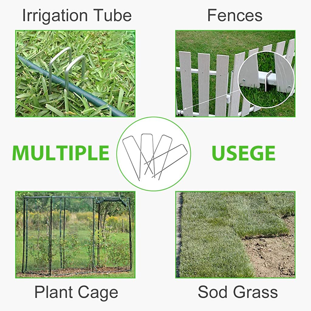 HASTHIP 50 Pcs Landscape Staples for Securing Landscape Fabric, Ground Cover or Drip Irrigation Tubing, Heavy Duty Galvanized Steel Garden Stakes Staples Securing Pegs (6 In)