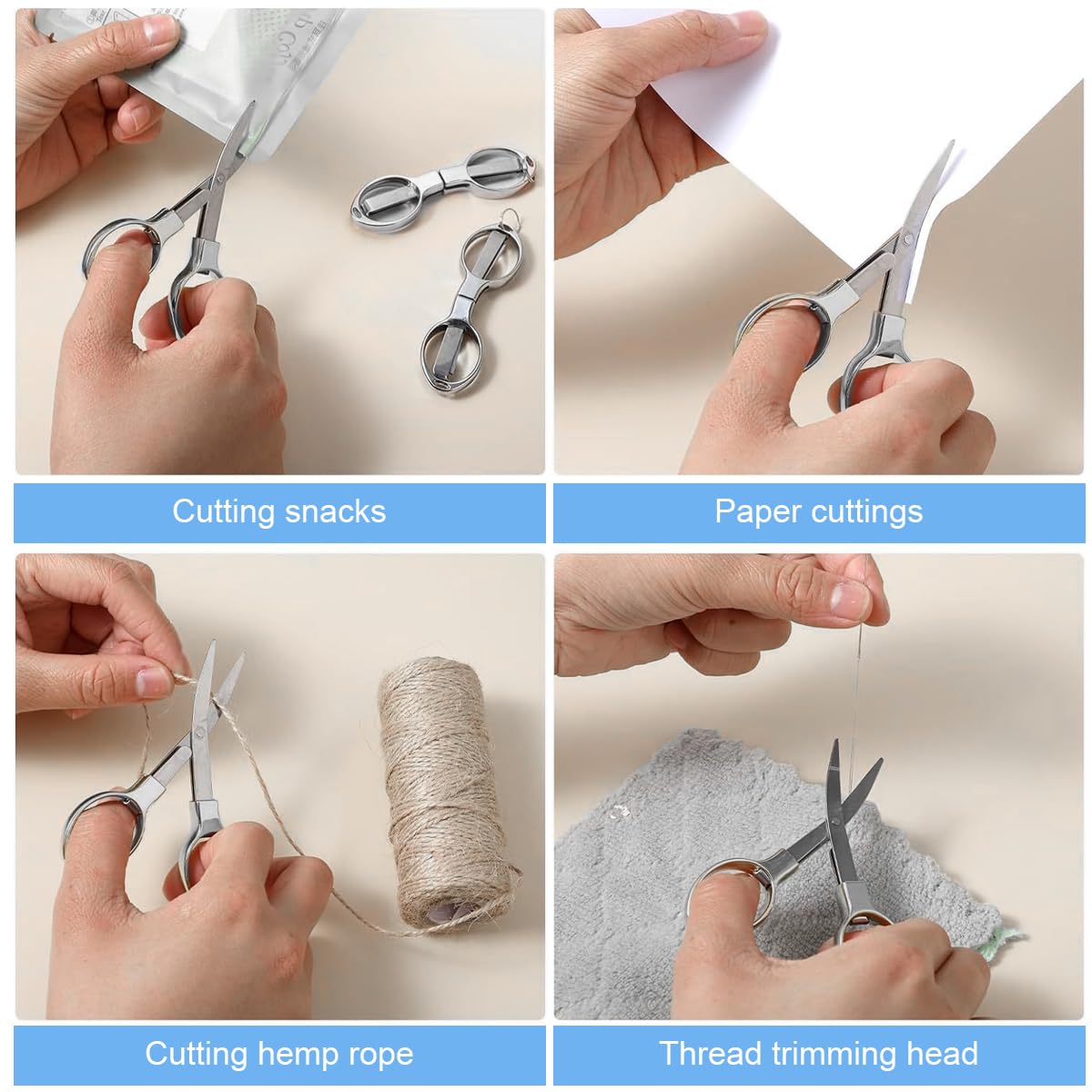HASTHIP 2pcs Folding Scissors, Safe Portable Travel Mini Scissors, Stainless Steel Retractable Small Scissors for Home Office Outdoors