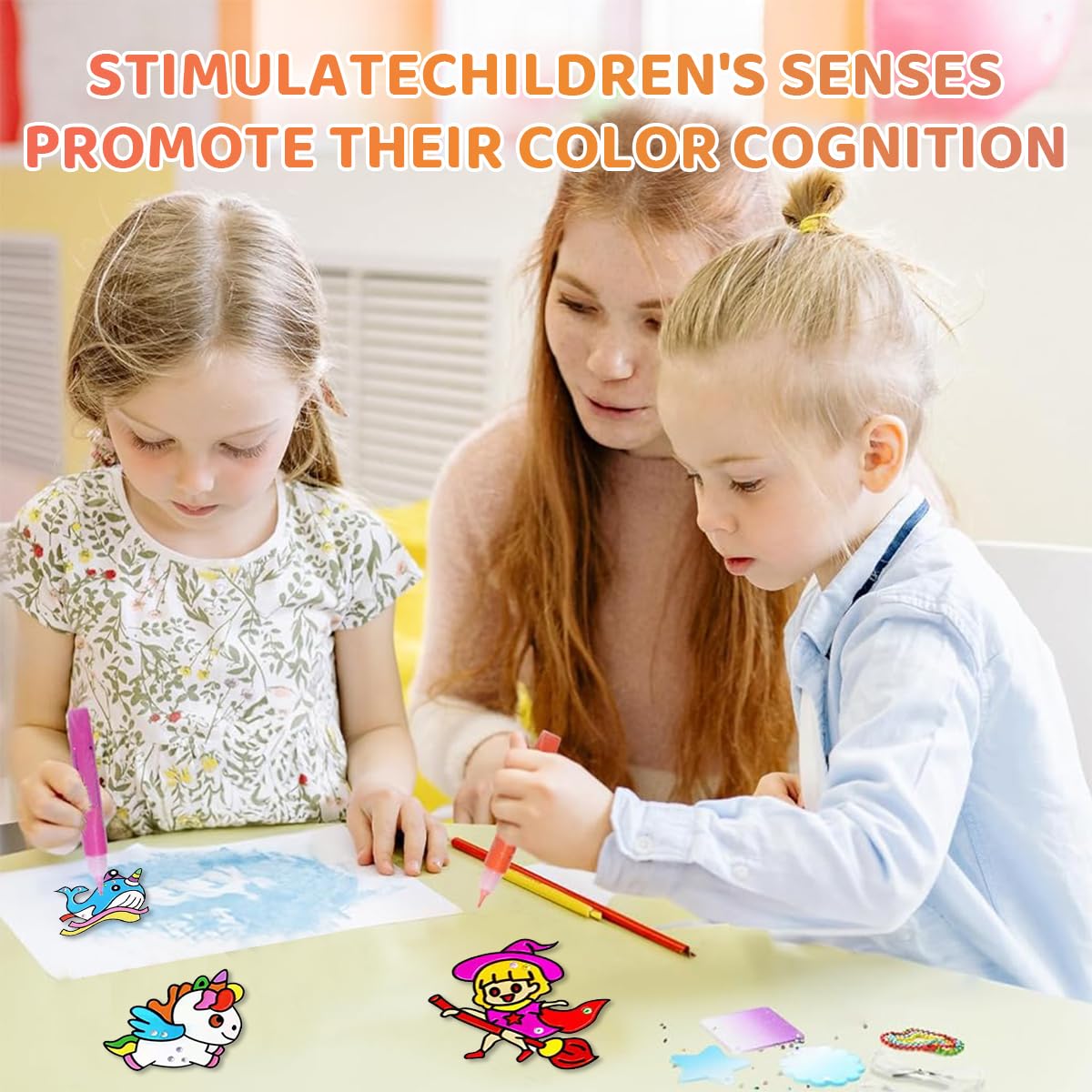 PATPAT DIY Suncatcher Painting Craft Kit Set of 8Pcs DIY Cartoon Suncatcher Painting Accessories Vinyl Drawing Kit DIY Key Charms Accessories Kit Children's Day Gift for Kids Age 6+