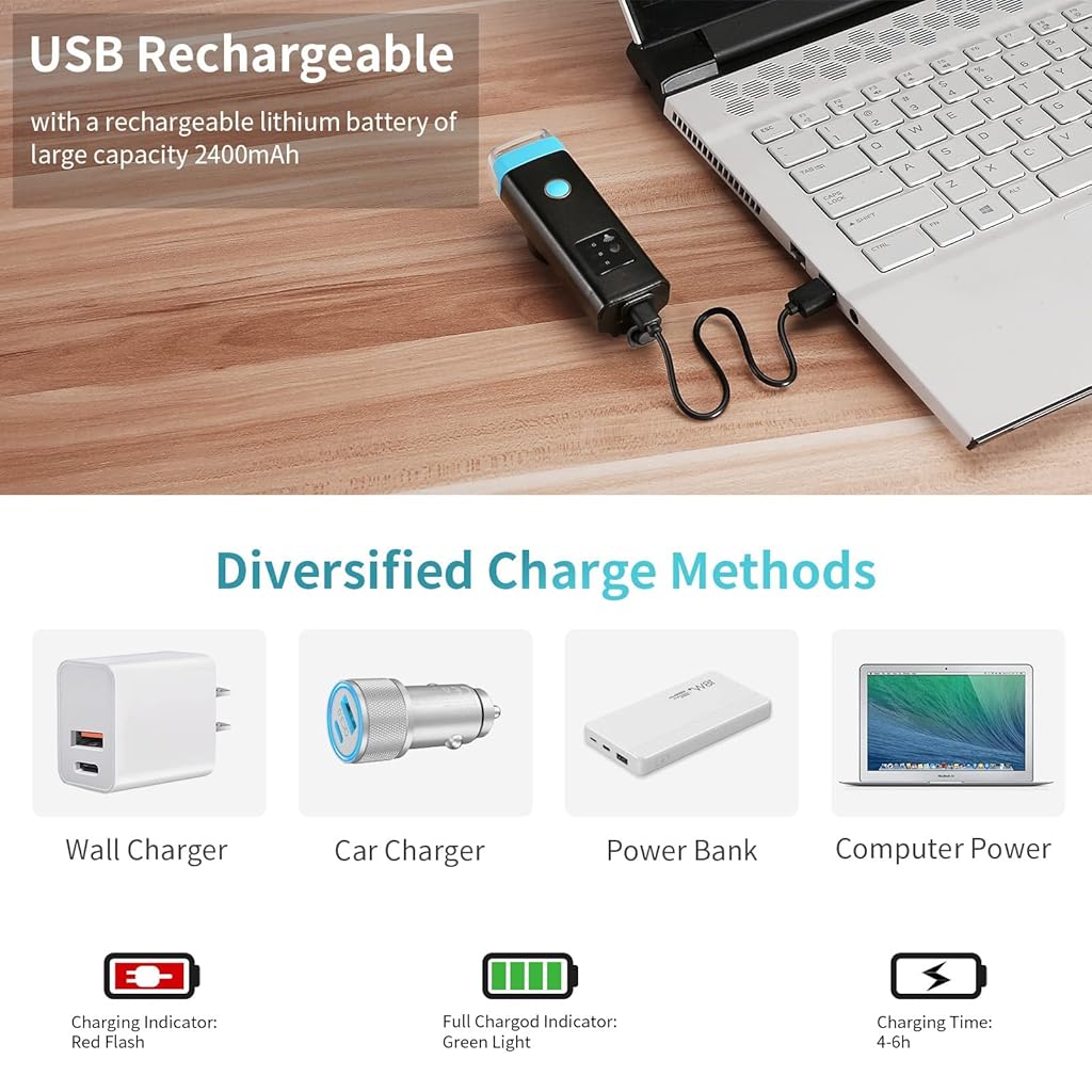 Proberos USB Rechargeable 2400 mAh Cycle Light and Horn with 120BD Cycle Headlight 4 Light Modes Waterproof Bicycle Light 350LM Highlight Intelligent Induction