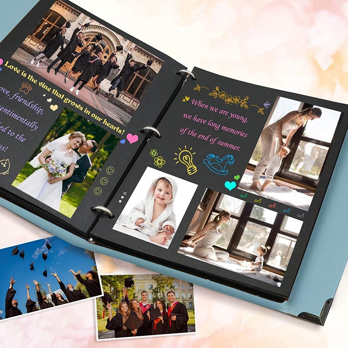 HASTHIP Scrapbook Photo Album Book, Anniversary Gift for Couple Special, 200 Photos Large Hard Cover Photo Album, Pink Sika Deer Family Photo Album for 4x6 inches Photos