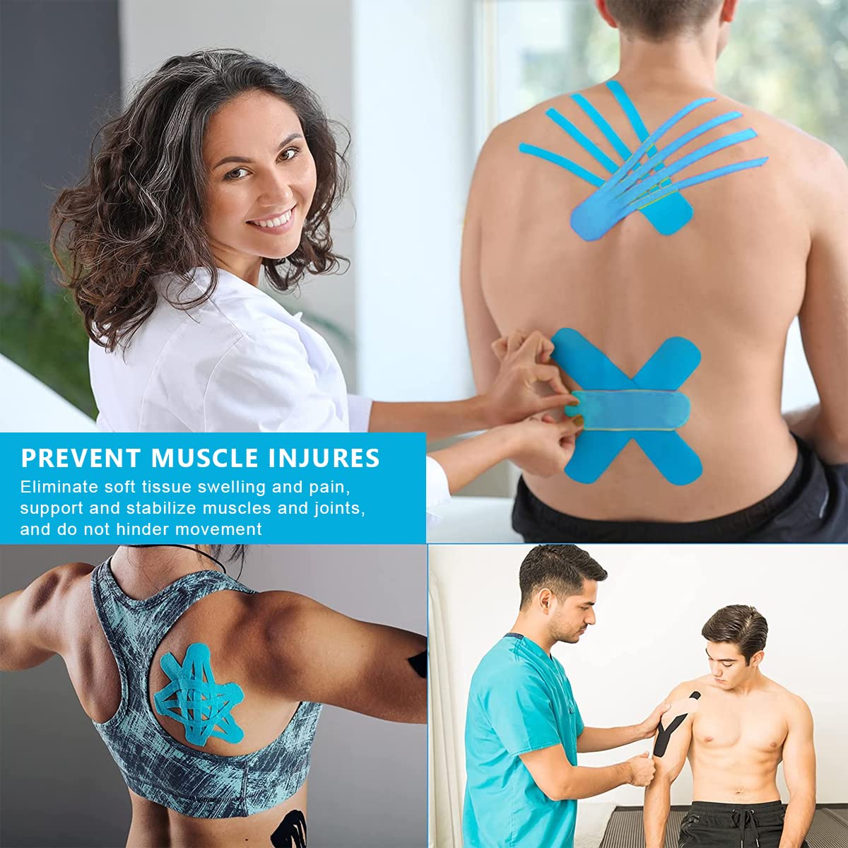 HANNEA Waterproof Breathable Kinesiology Tape, 5cm*5m Athletic Elastic Kneepad Muscle Pain Relief Knee Taping or Pain Relief, Injured Muscle Support, Blue